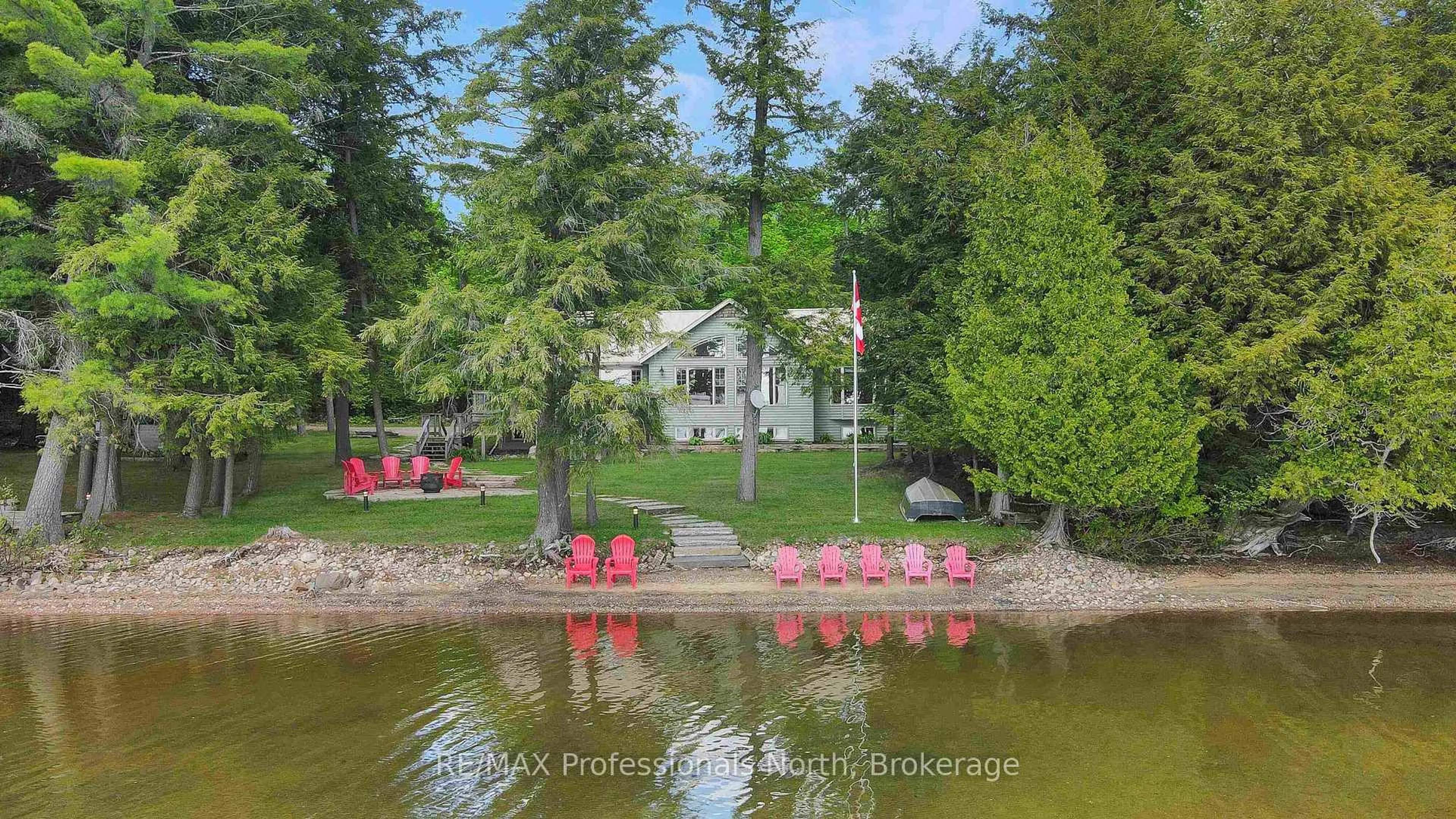 A pic from outside/outdoor area/front of a property/back of a property/a pic from drone, water/lake/river/ocean view for 1147 Canopy Lane, Algonquin Highlands Ontario K0M 1S0