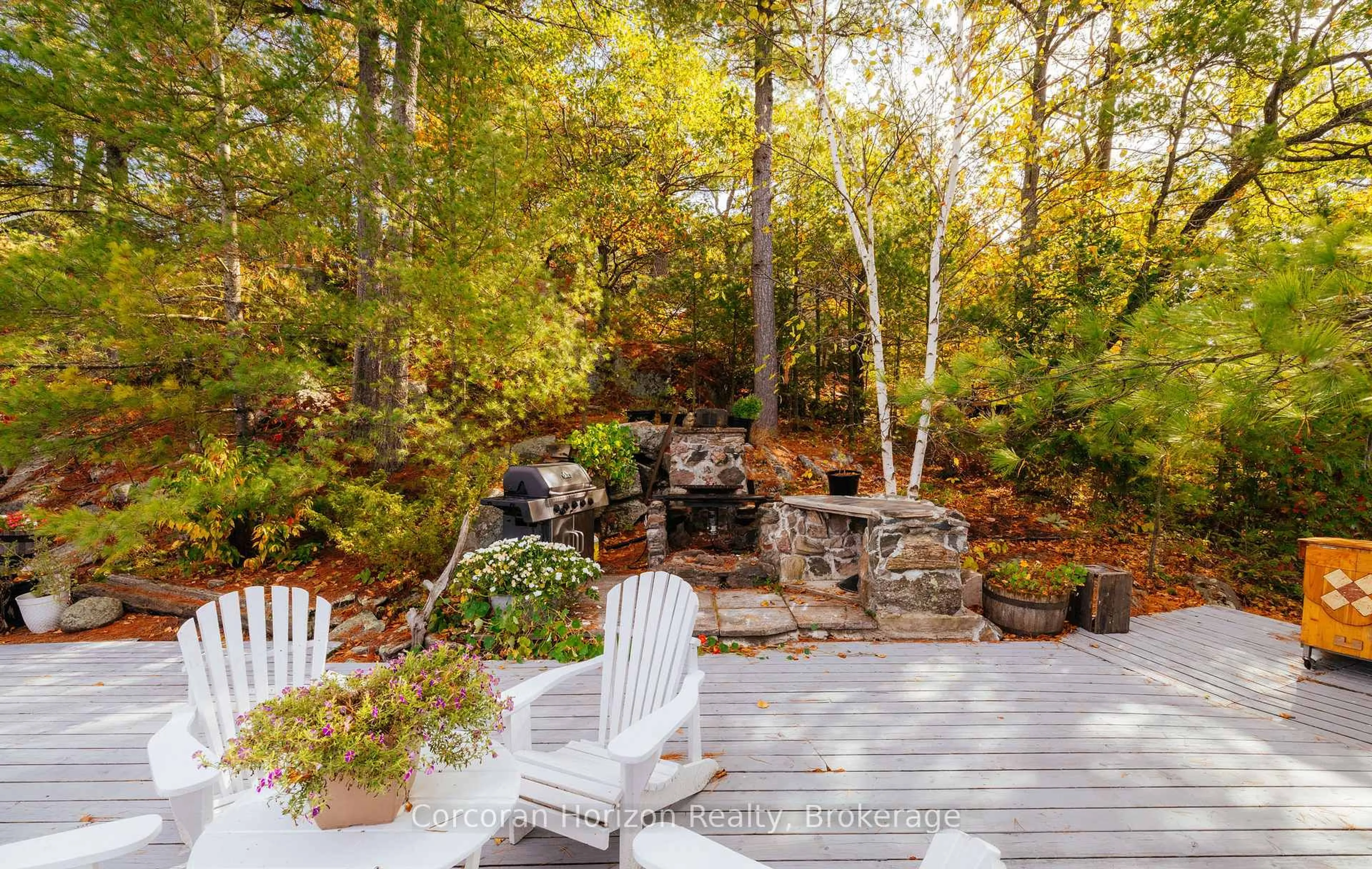 Patio, forest/trees view for 566 Hungry Bay Rd, Georgian Bay Ontario L0K 1S0