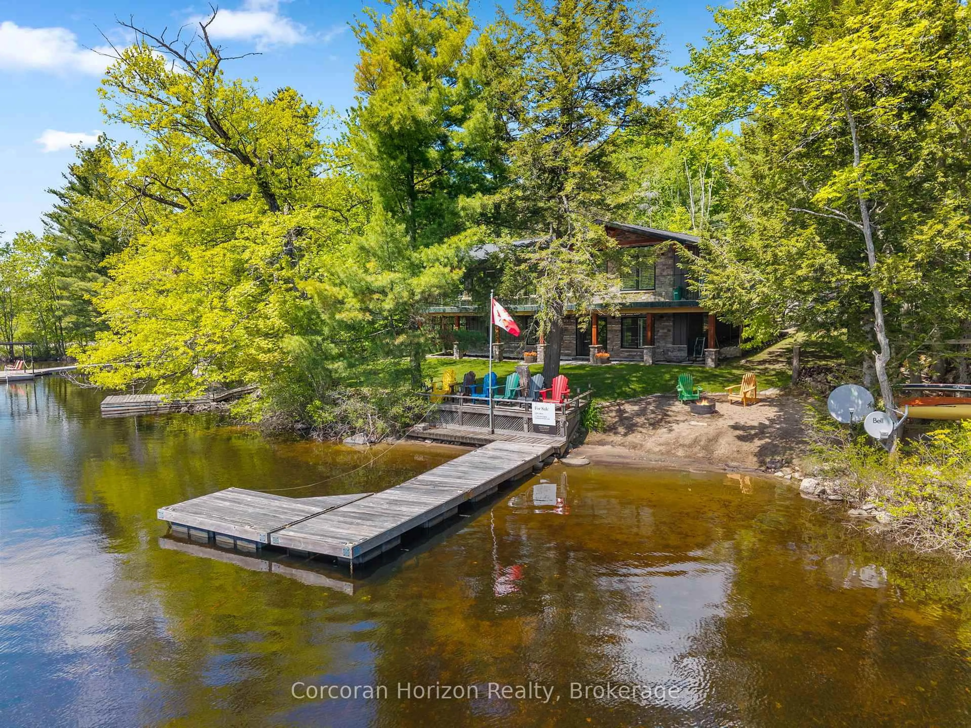 A pic from outside/outdoor area/front of a property/back of a property/a pic from drone, water/lake/river/ocean view for 78 Stewart Lake Rd, Georgian Bay Ontario P0C 1H0
