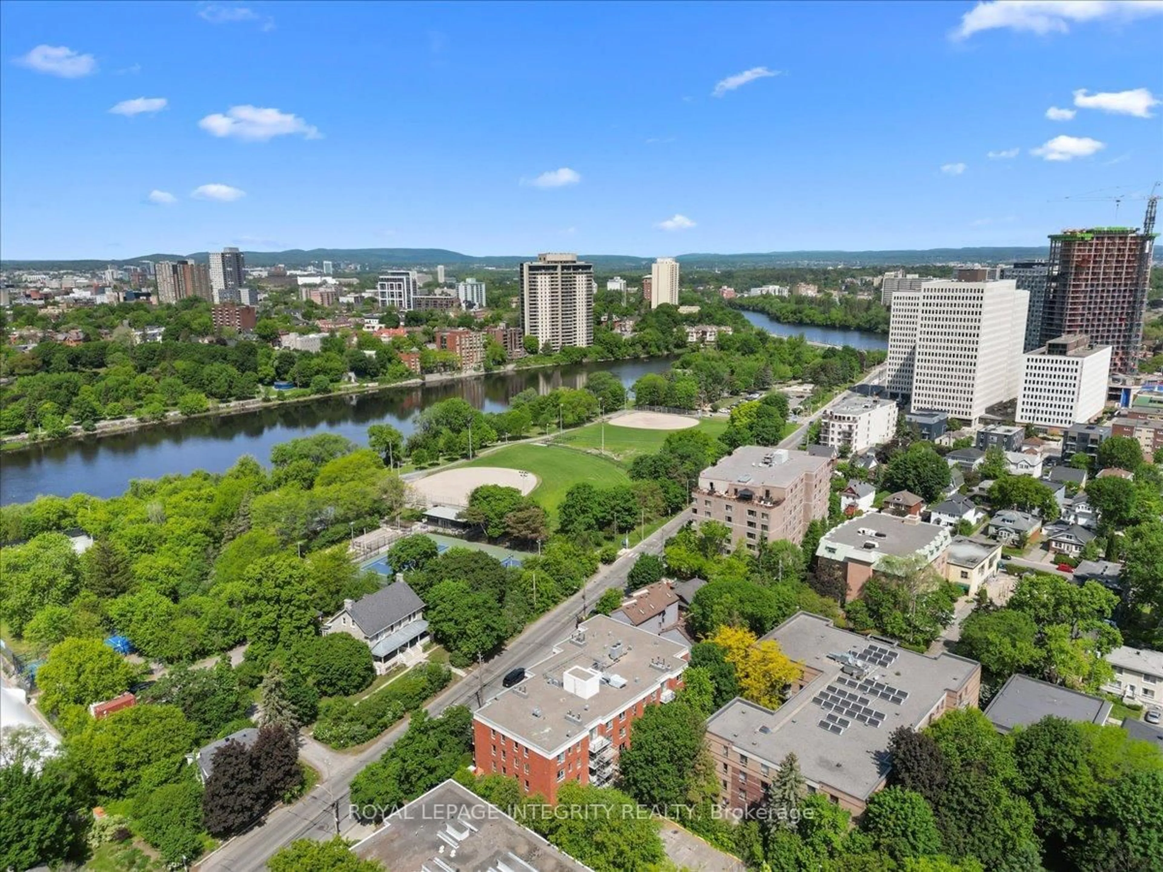 A pic from outside/outdoor area/front of a property/back of a property/a pic from drone, city buildings view from balcony for 939 North River Rd #PH5, Ottawa Ontario K1K 3V2