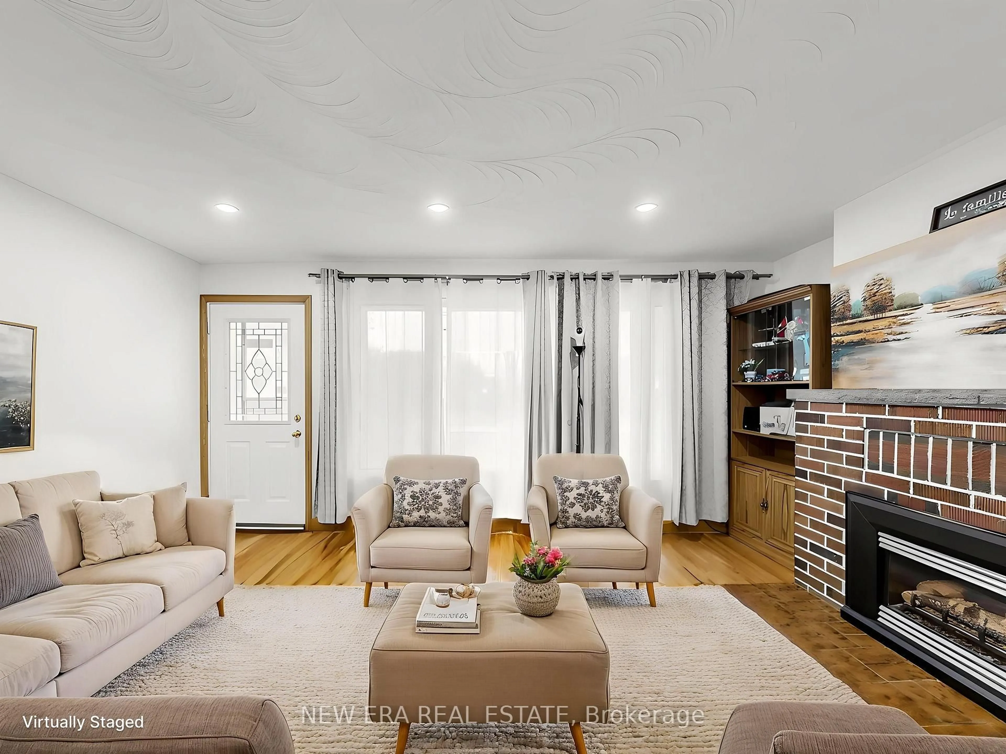 Living room with furniture, wood/laminate floor for 48 Christopher Dr, Cambridge Ontario N1R 4R6
