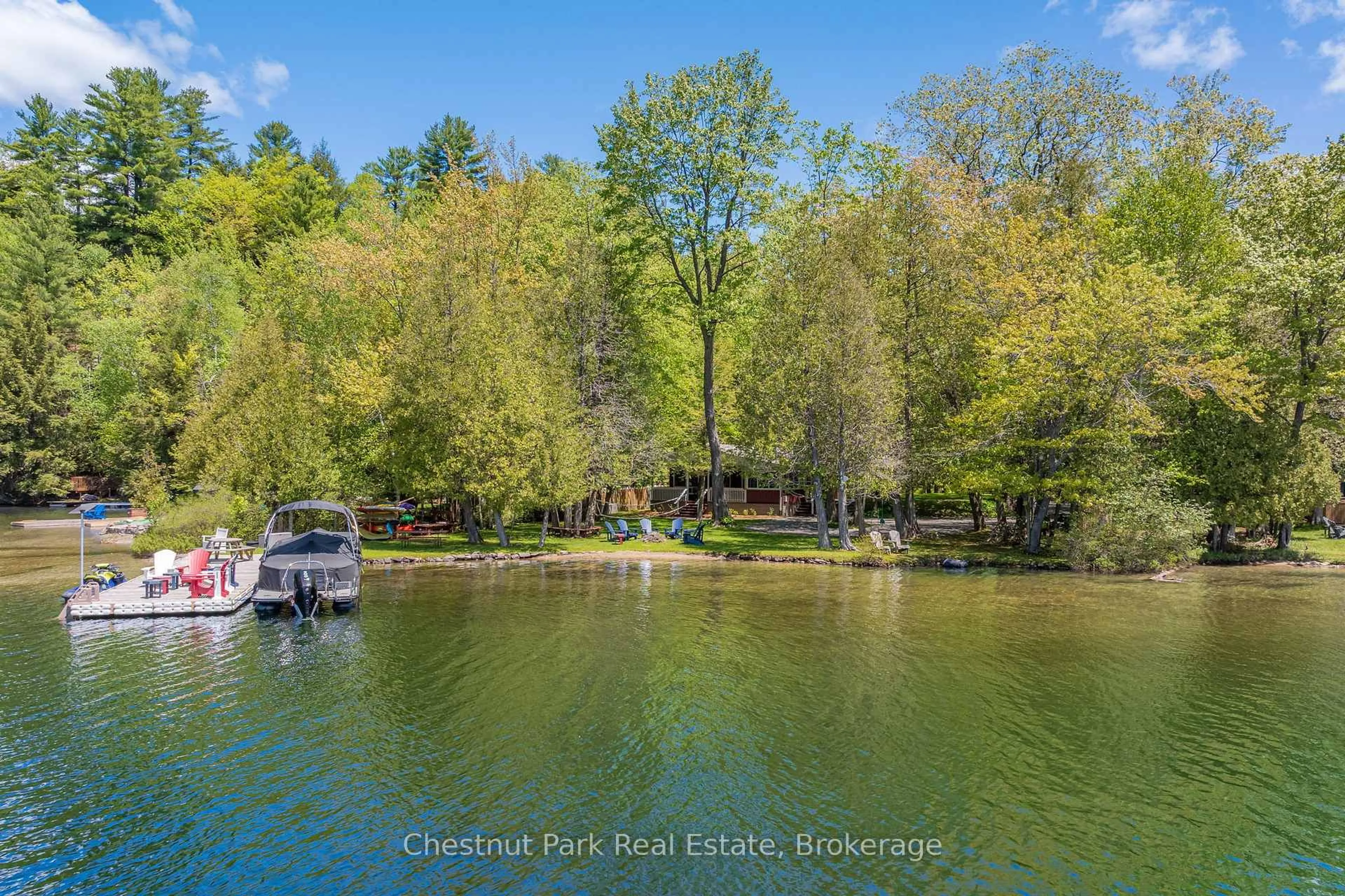 A pic from outside/outdoor area/front of a property/back of a property/a pic from drone, water/lake/river/ocean view for 23 Beaumont Bay Rd, Muskoka Lakes Ontario P0B 1M0