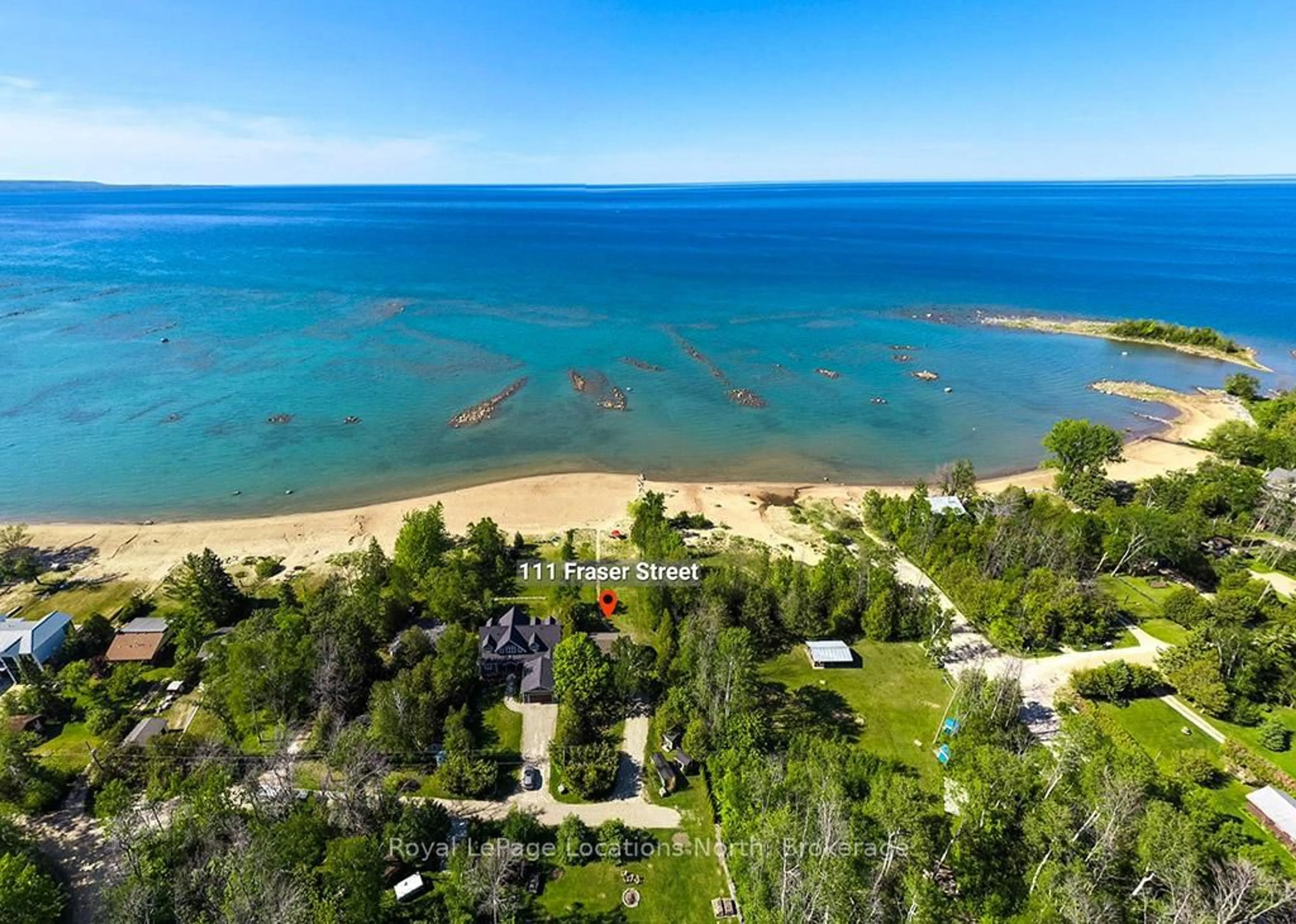 A pic from outside/outdoor area/front of a property/back of a property/a pic from drone, water/lake/river/ocean view for 111 Fraser St, Meaford Ontario N4L 1A1