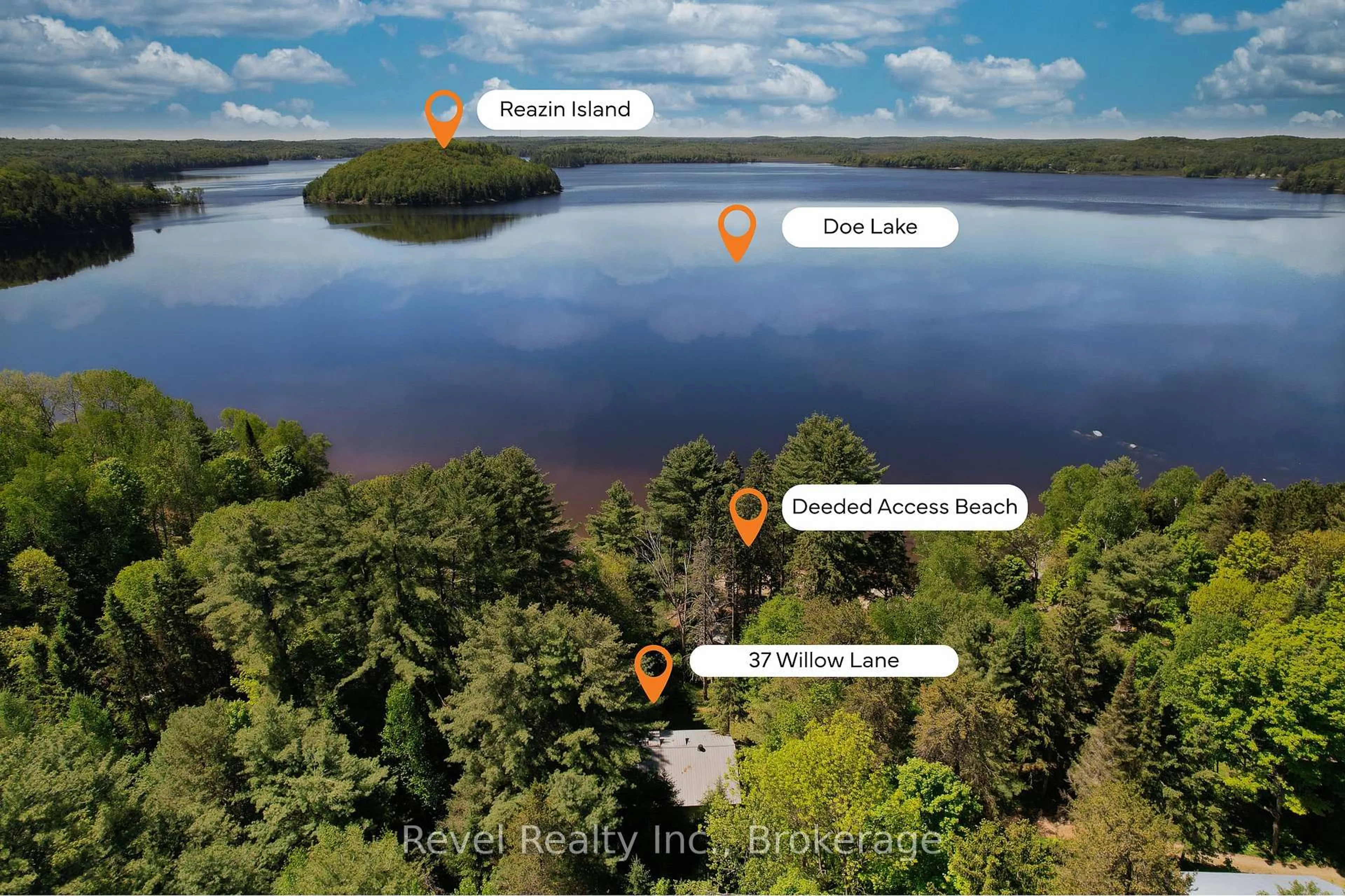 A pic from outside/outdoor area/front of a property/back of a property/a pic from drone, water/lake/river/ocean view for 37 Willow Lane, Perry Ontario P0A 1J0