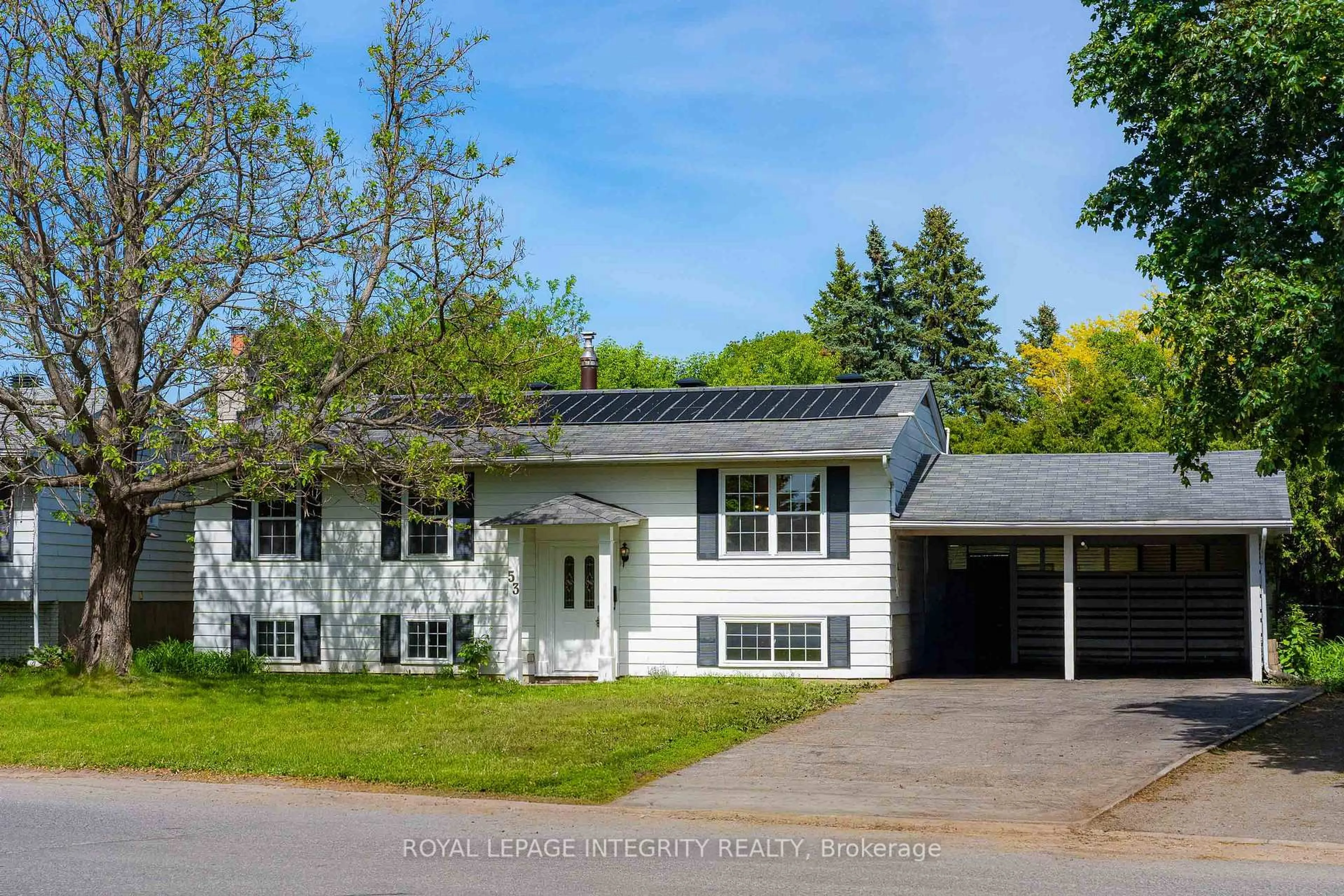 Home with vinyl exterior material, street for 53 Overlake Dr, Ottawa Ontario K2E 5V4