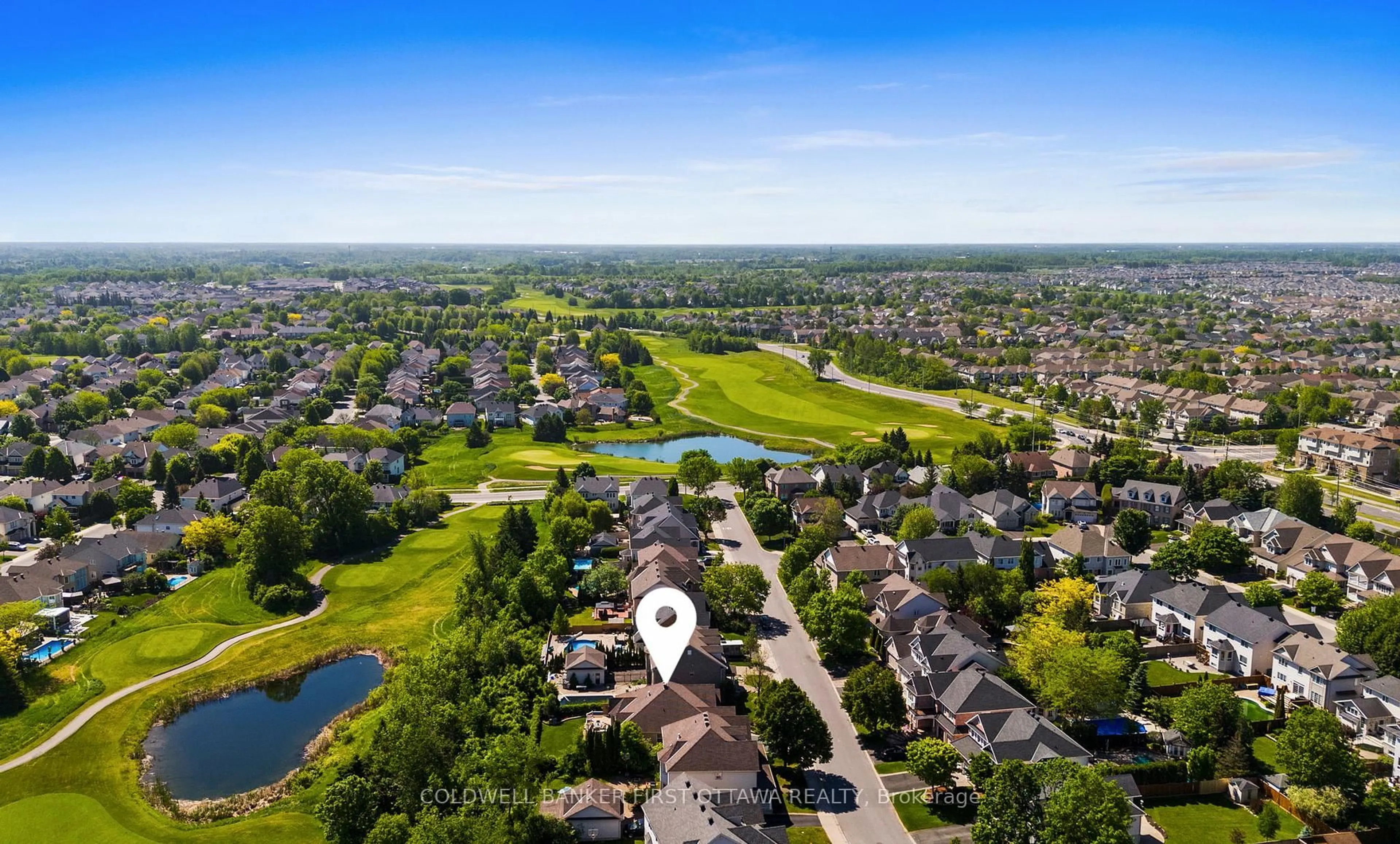 A pic from outside/outdoor area/front of a property/back of a property/a pic from drone, water/lake/river/ocean view for 19 Fencerow Way, Nepean Ontario K2J 4X8