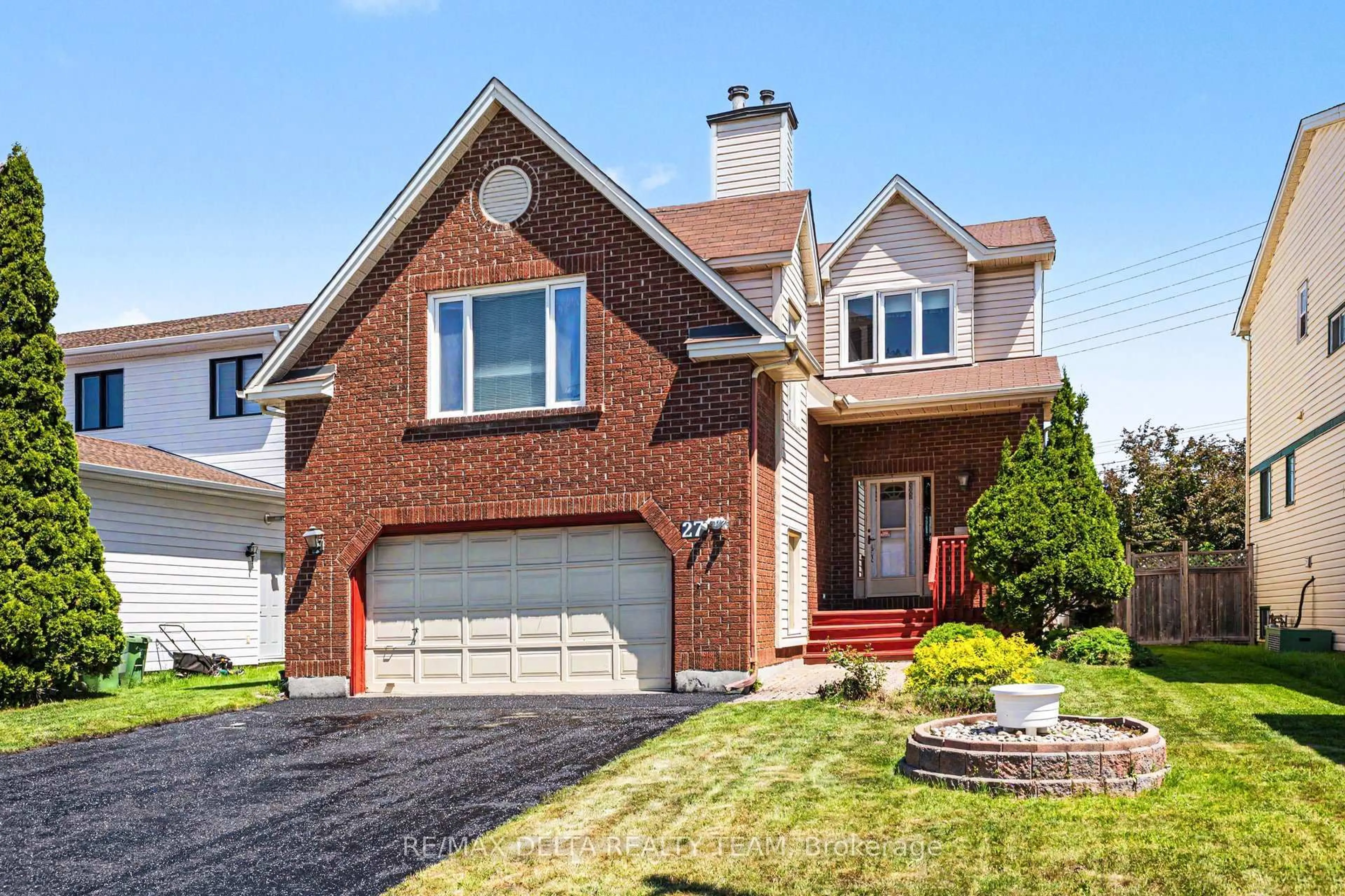 Home with brick exterior material, street for 27 Bramblegrove Cres, Ottawa Ontario K1T 3G1