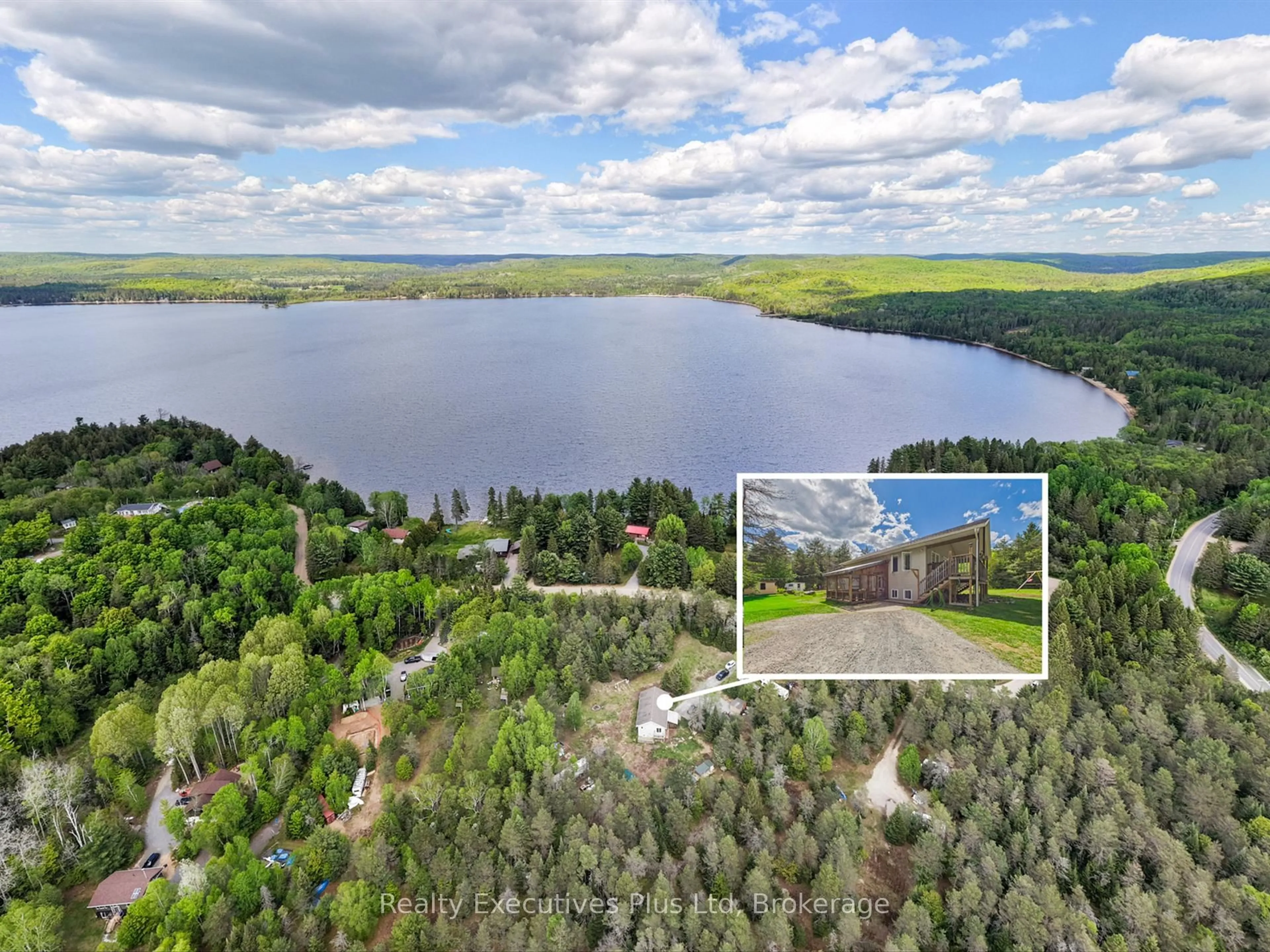 A pic from outside/outdoor area/front of a property/back of a property/a pic from drone, water/lake/river/ocean view for 235 Rock Point Rd, Kearney Ontario P0A 1M0