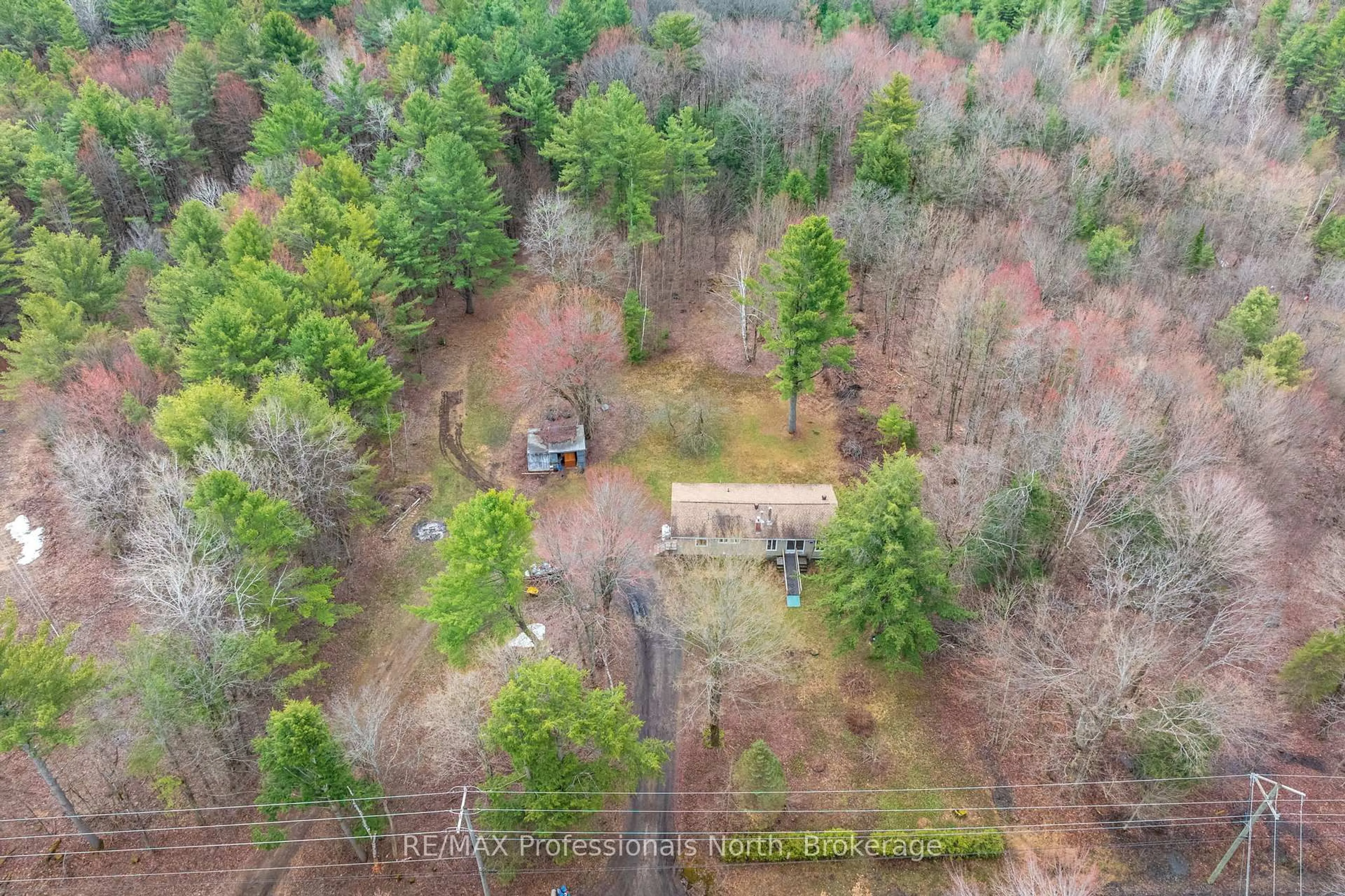 A pic from outside/outdoor area/front of a property/back of a property/a pic from drone, forest/trees view for 1056 Kirk Line, Bracebridge Ontario P1L 1W9