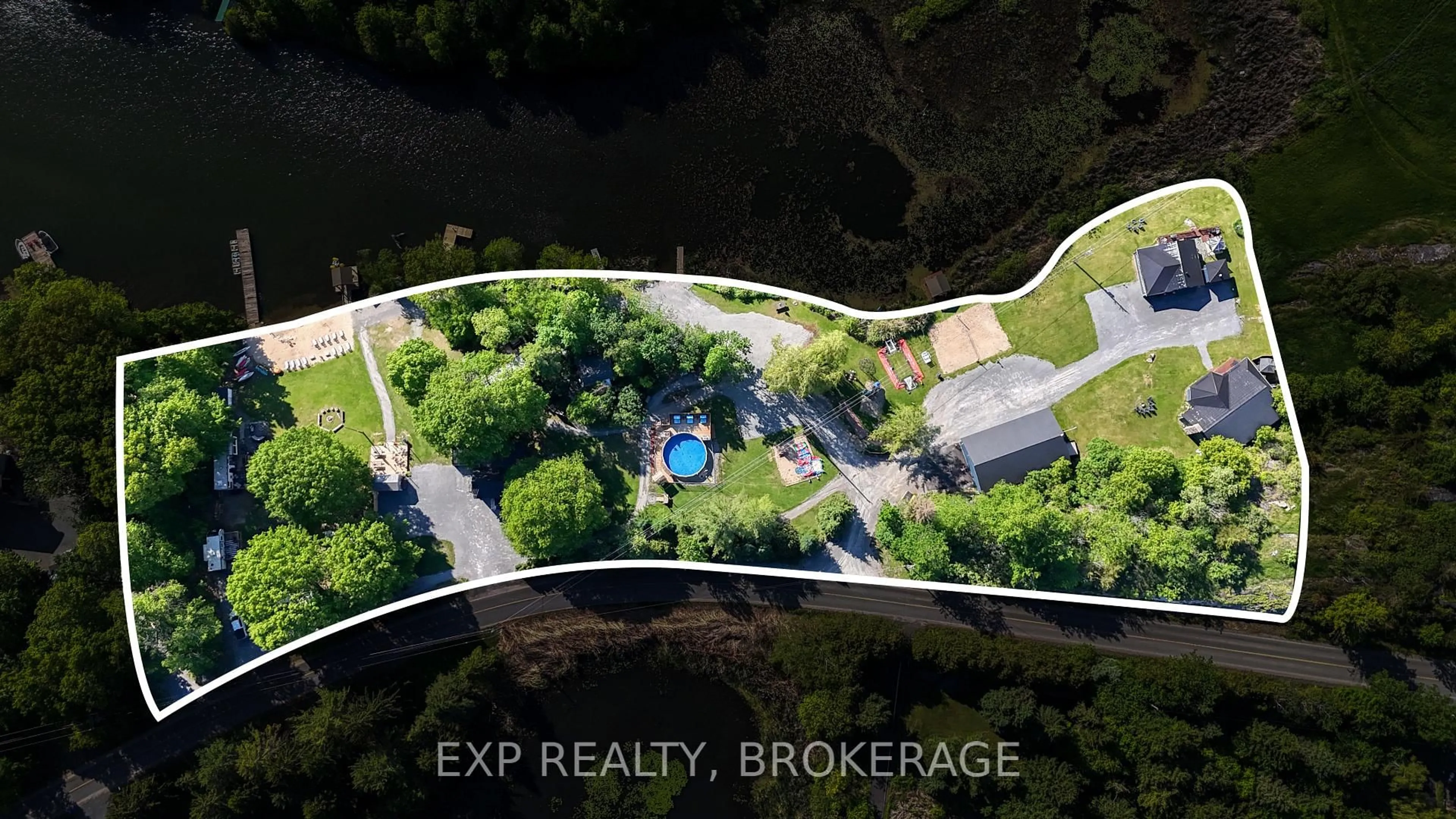A pic from outside/outdoor area/front of a property/back of a property/a pic from drone, water/lake/river/ocean view for 4177 & 4187 CARRYING PLACE Rd, Seeley's Bay Ontario K0H 2N0