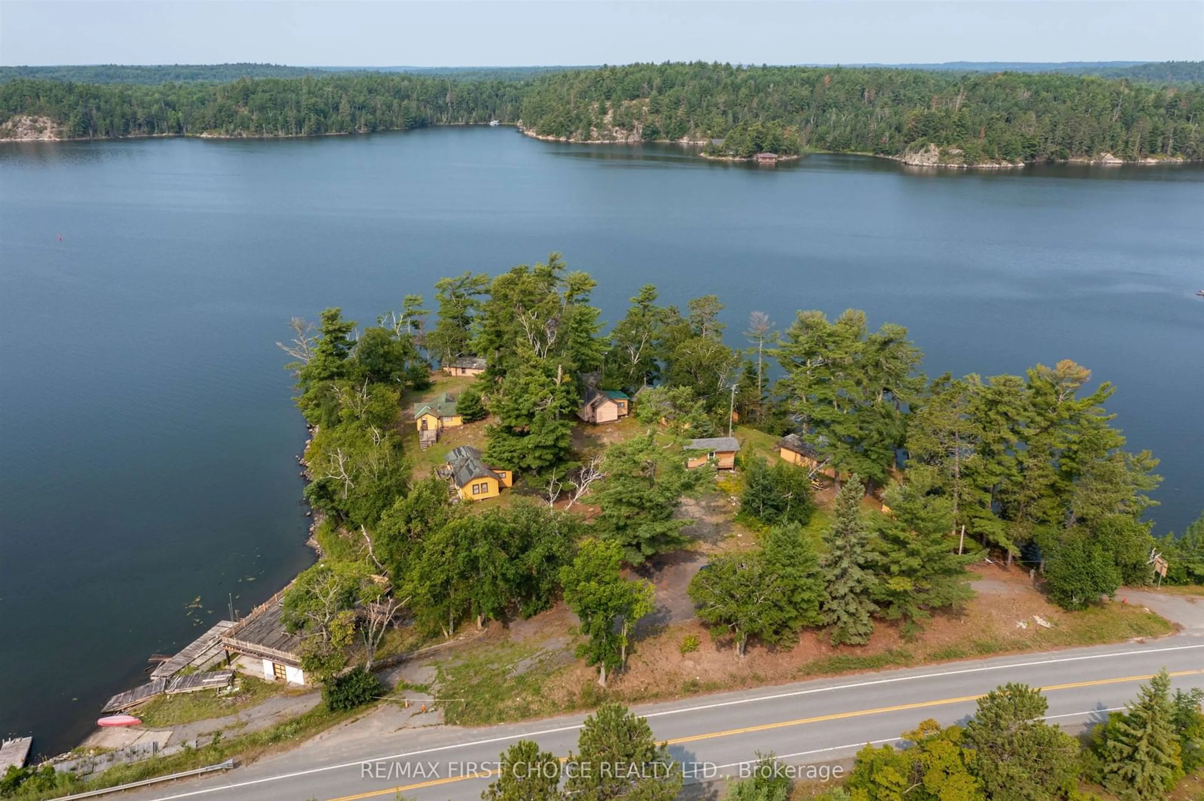 A pic from outside/outdoor area/front of a property/back of a property/a pic from drone, water/lake/river/ocean view for 1801 HWY 71, Sioux Narrows-Nestor Falls Ontario P0X 1K0