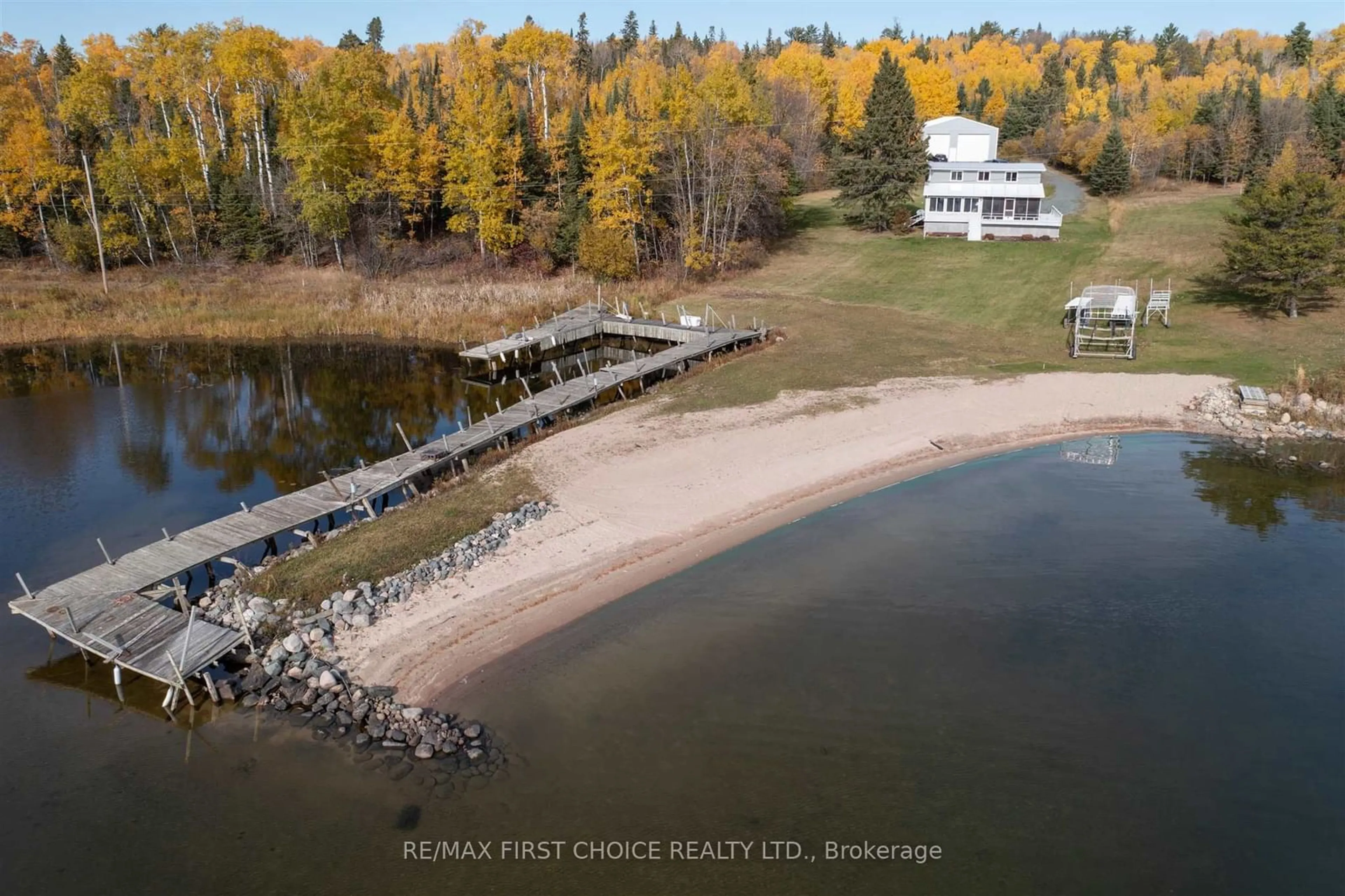 A pic from outside/outdoor area/front of a property/back of a property/a pic from drone, water/lake/river/ocean view for 20 Dubois Rd, Sioux Narrows-Nestor Falls Ontario P0X 1N0