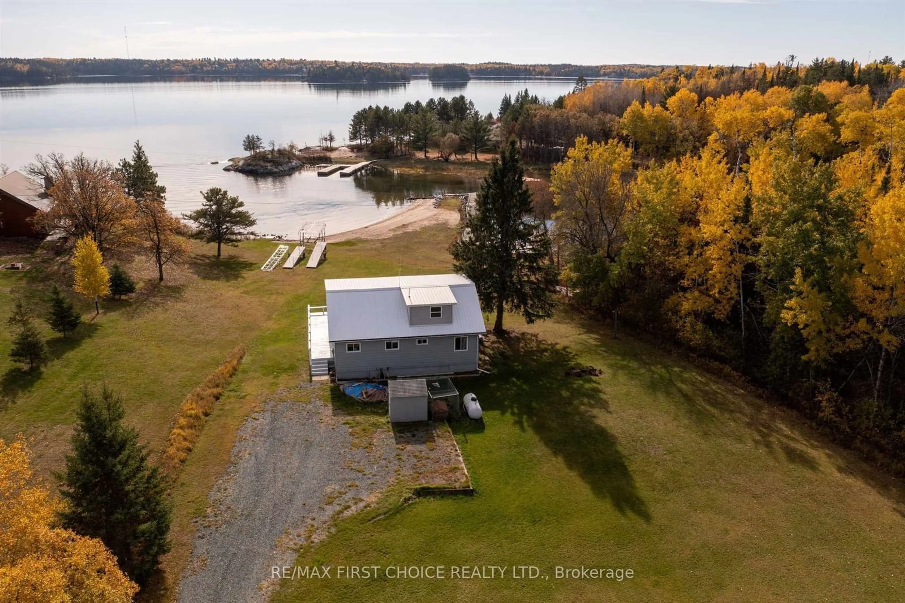 A pic from outside/outdoor area/front of a property/back of a property/a pic from drone, water/lake/river/ocean view for 20 Dubois Rd, Sioux Narrows-Nestor Falls Ontario P0X 1N0