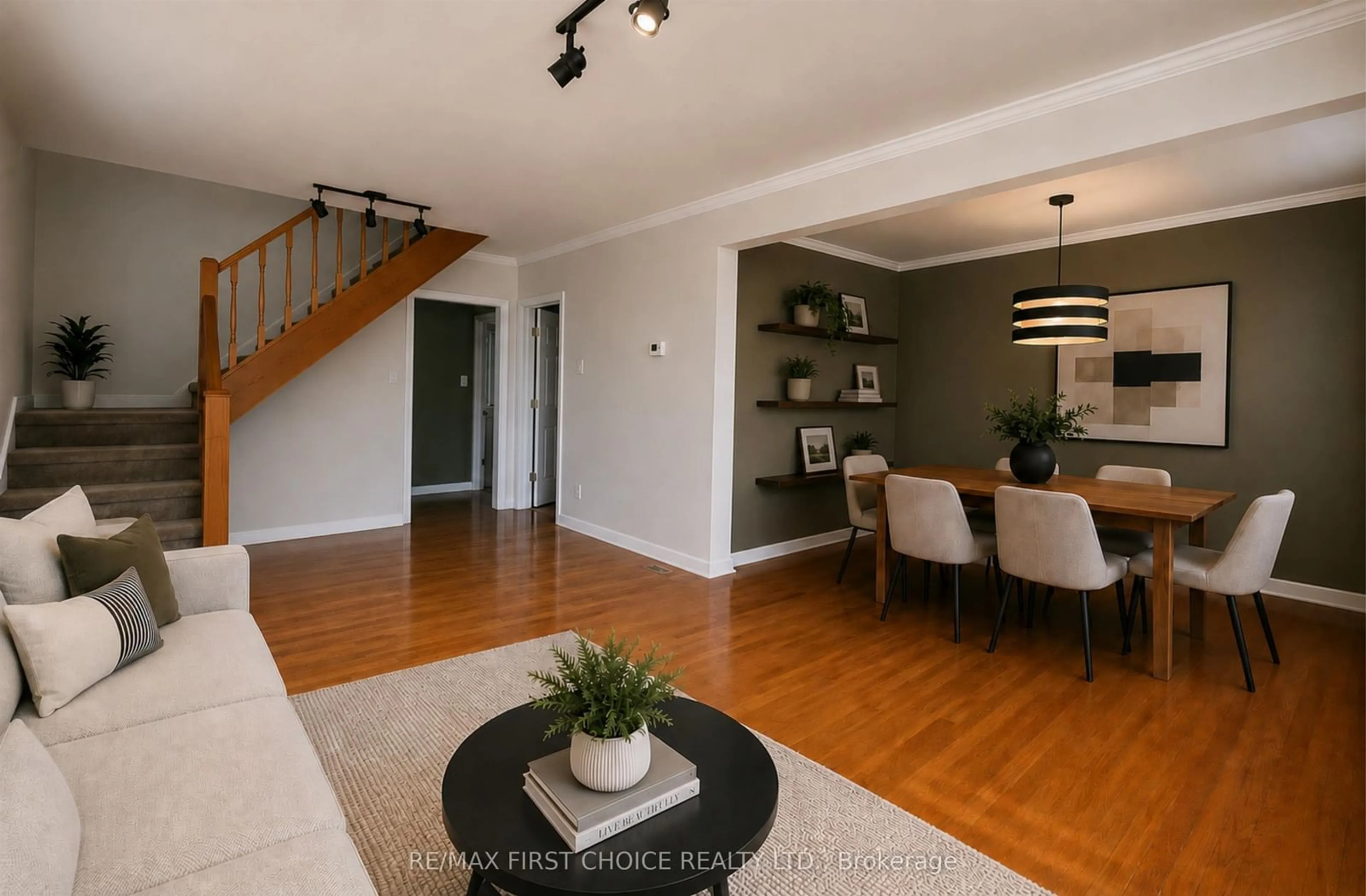 Living room with furniture, wood/laminate floor for 1202 Second St, Fort Frances Ontario P9A 1P4