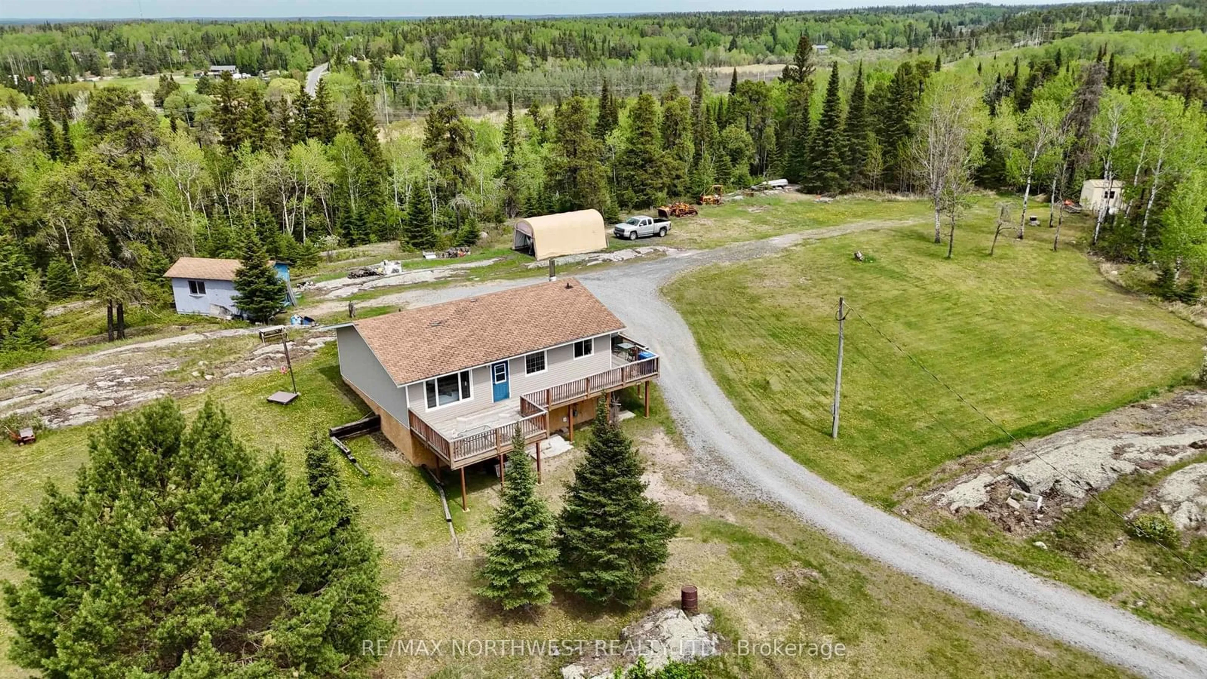 A pic from outside/outdoor area/front of a property/back of a property/a pic from drone, unknown for 232 Rabbit Lake Rd, Kenora Ontario P9N 4M2