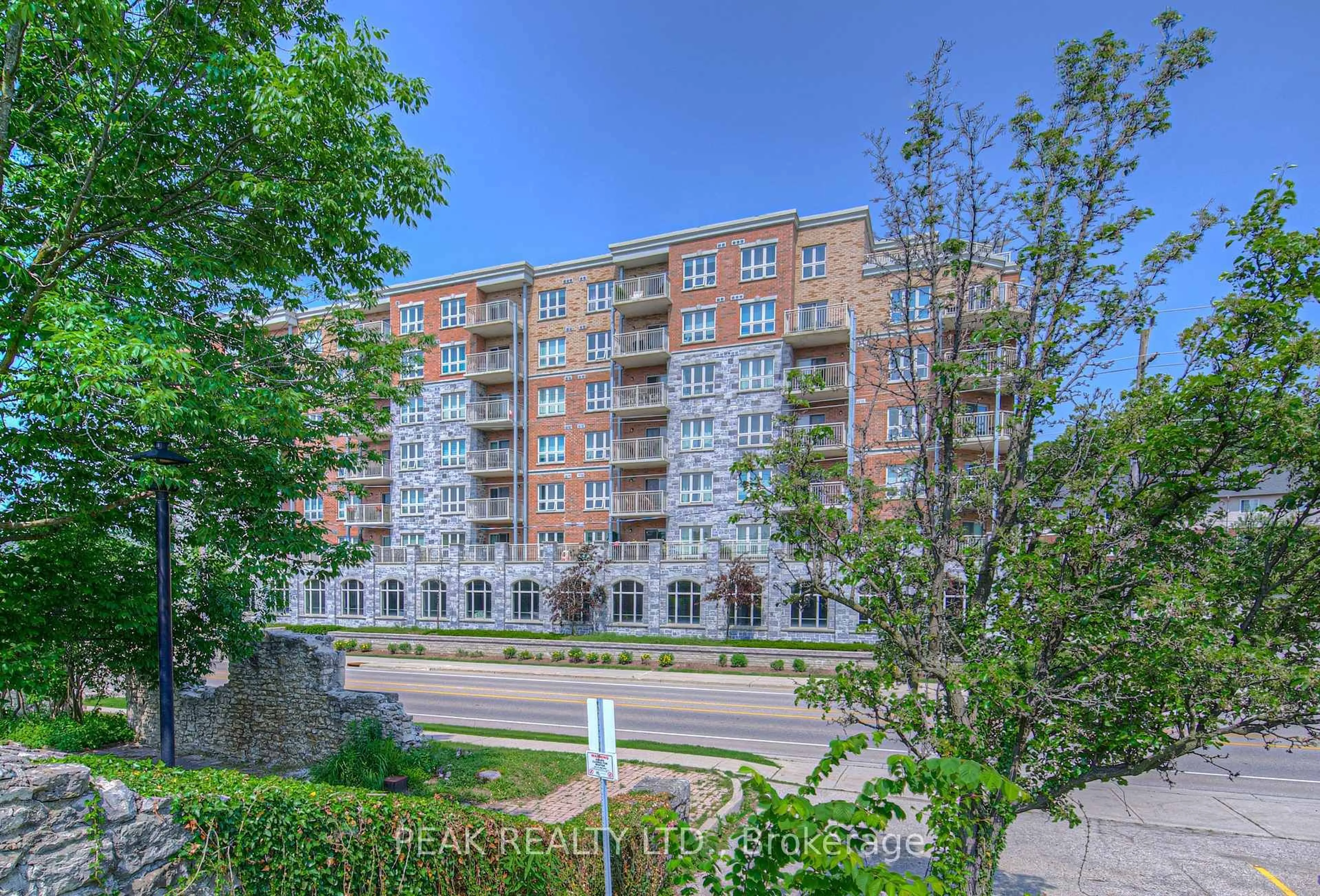 A pic from outside/outdoor area/front of a property/back of a property/a pic from drone, city buildings view from balcony for 155 Water St #407, Cambridge Ontario N1R 3E3