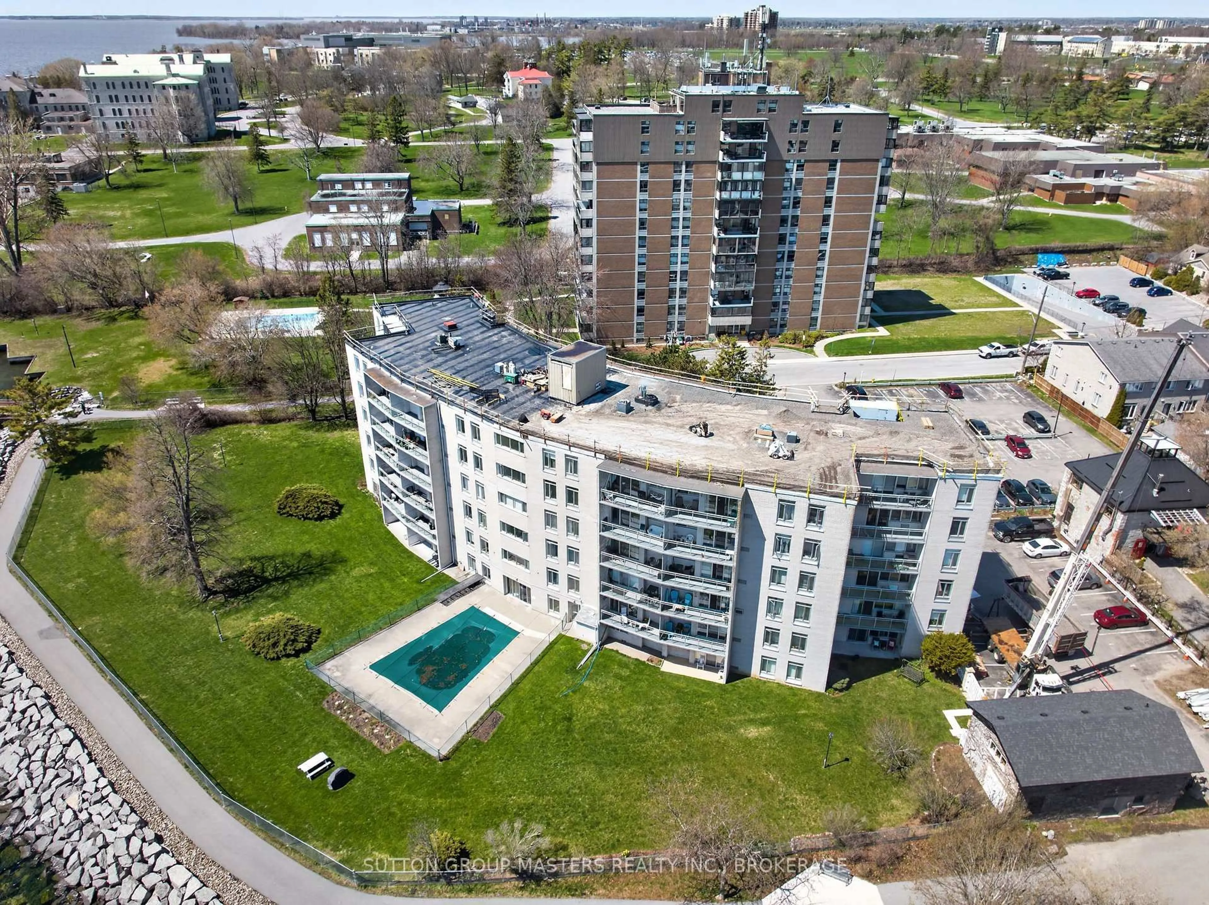 A pic from outside/outdoor area/front of a property/back of a property/a pic from drone, city buildings view from balcony for 1 Mowat Ave #401, Kingston Ontario K7M 1J8
