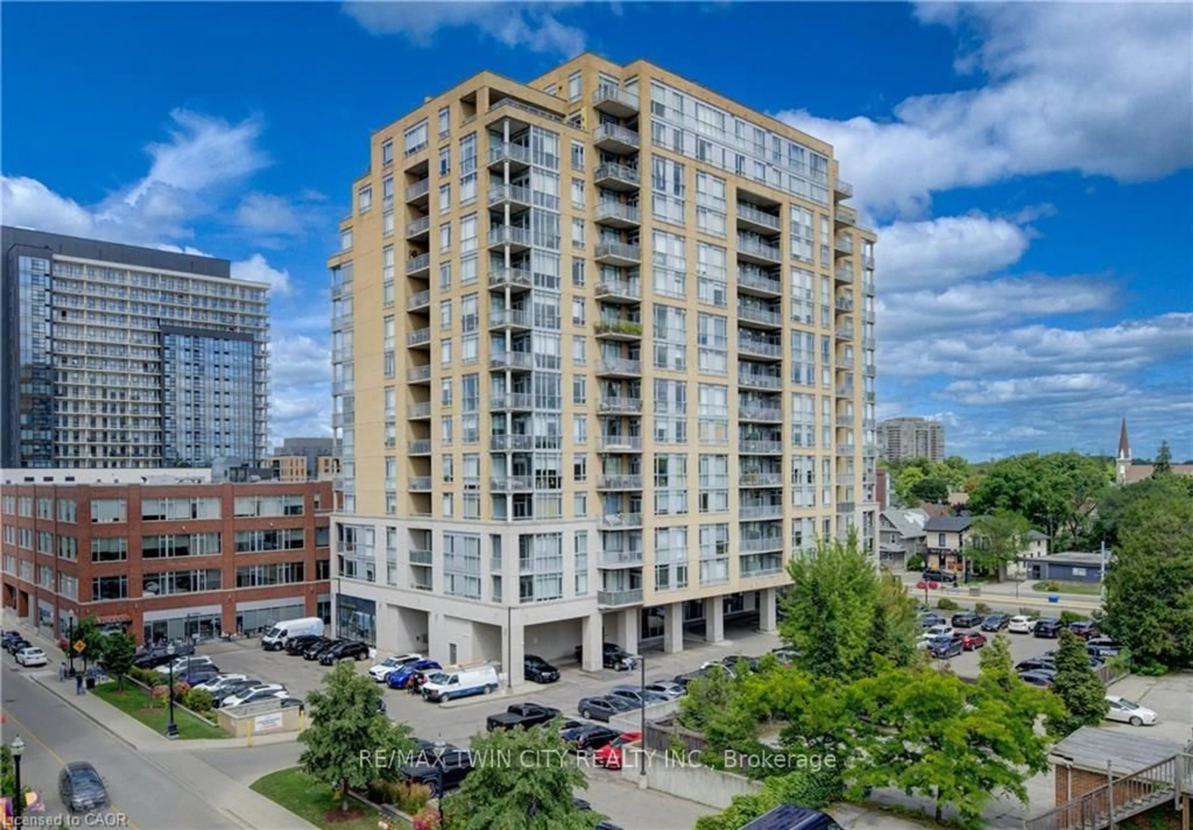 A pic from outside/outdoor area/front of a property/back of a property/a pic from drone, city buildings view from balcony for 191 King St #1202, Waterloo Ontario N2J 1R1