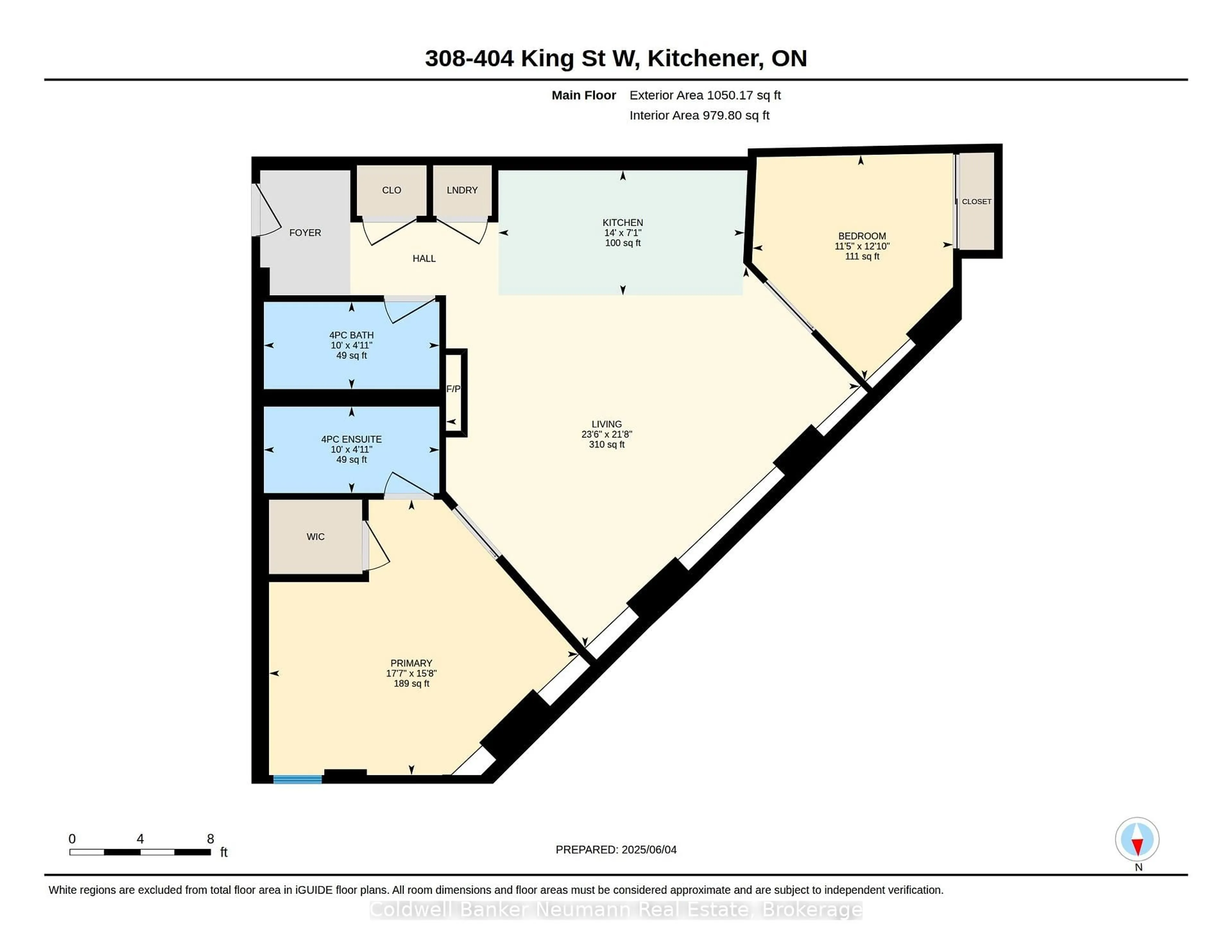 Floor plan for 404 King St #308, Kitchener Ontario N2G 2L5