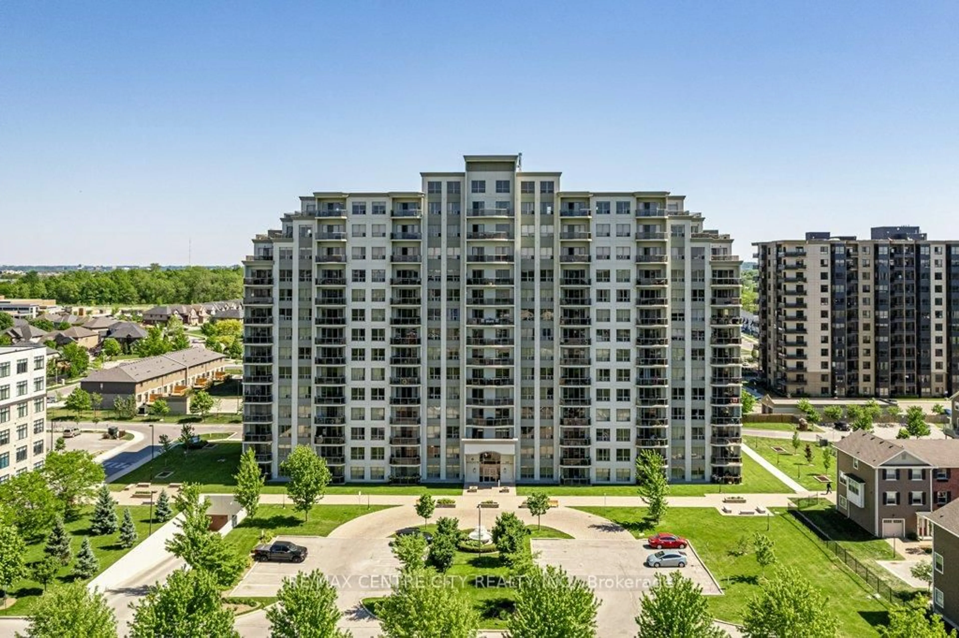 A pic from outside/outdoor area/front of a property/back of a property/a pic from drone, city buildings view from balcony for 1030 Coronation Dr #709, London North Ontario N6G 0G5