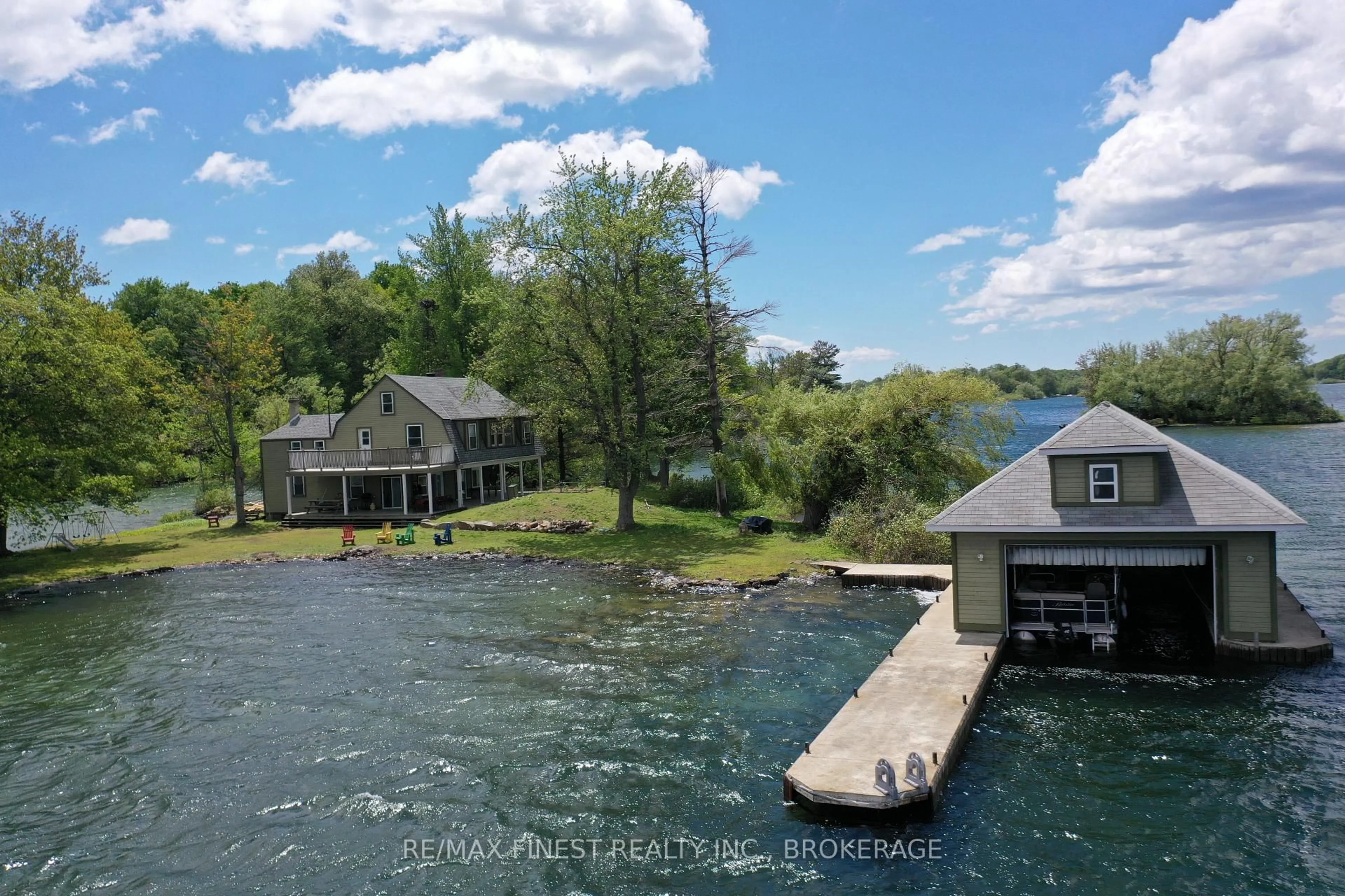 A pic from outside/outdoor area/front of a property/back of a property/a pic from drone, water/lake/river/ocean view for 1 Sampson Island, Leeds and the Thousand Islands Ontario K7G 3C9