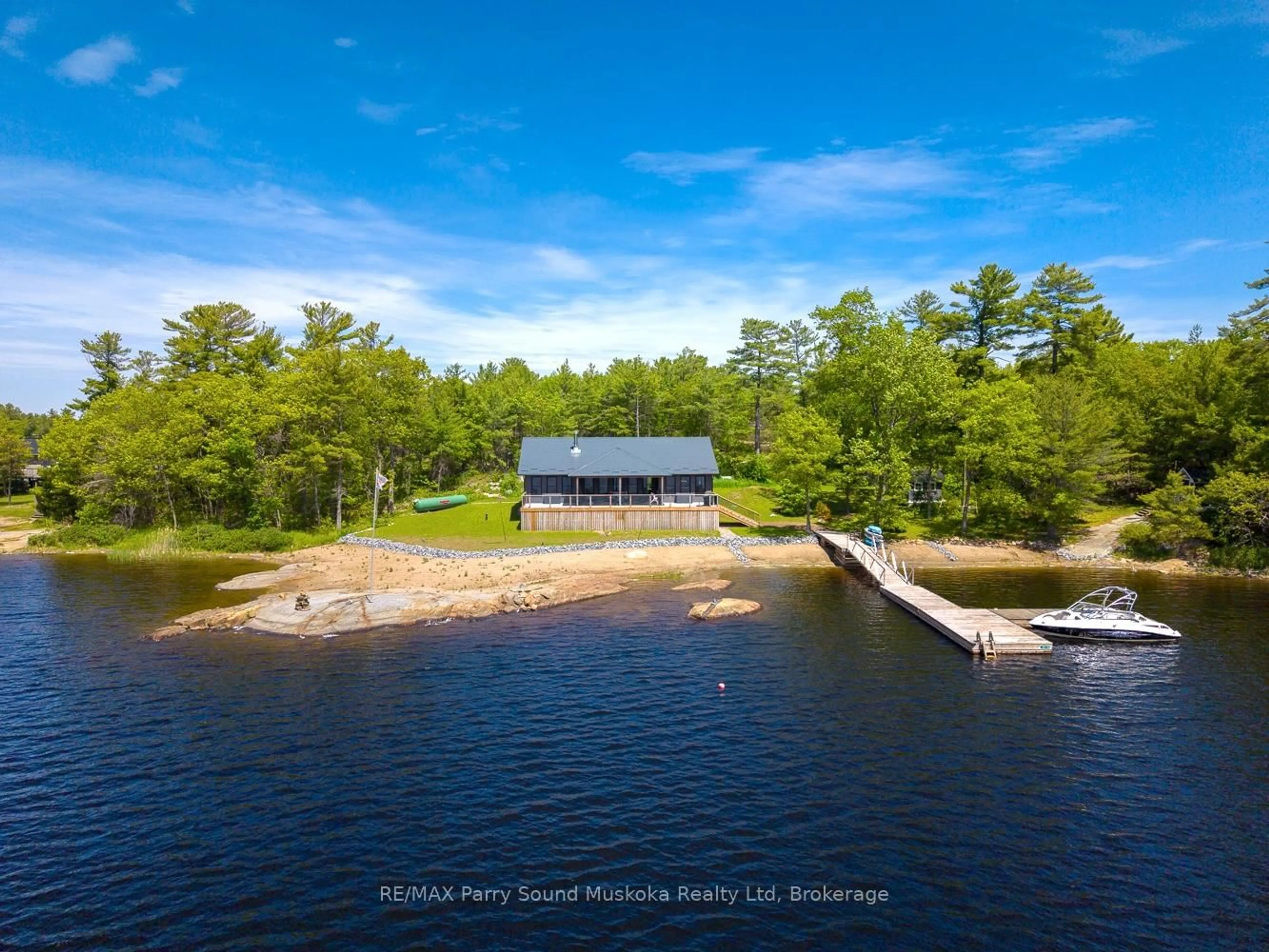 A pic from outside/outdoor area/front of a property/back of a property/a pic from drone, water/lake/river/ocean view for 32 A11 Island, The Archipelago Ontario P0G 1K0
