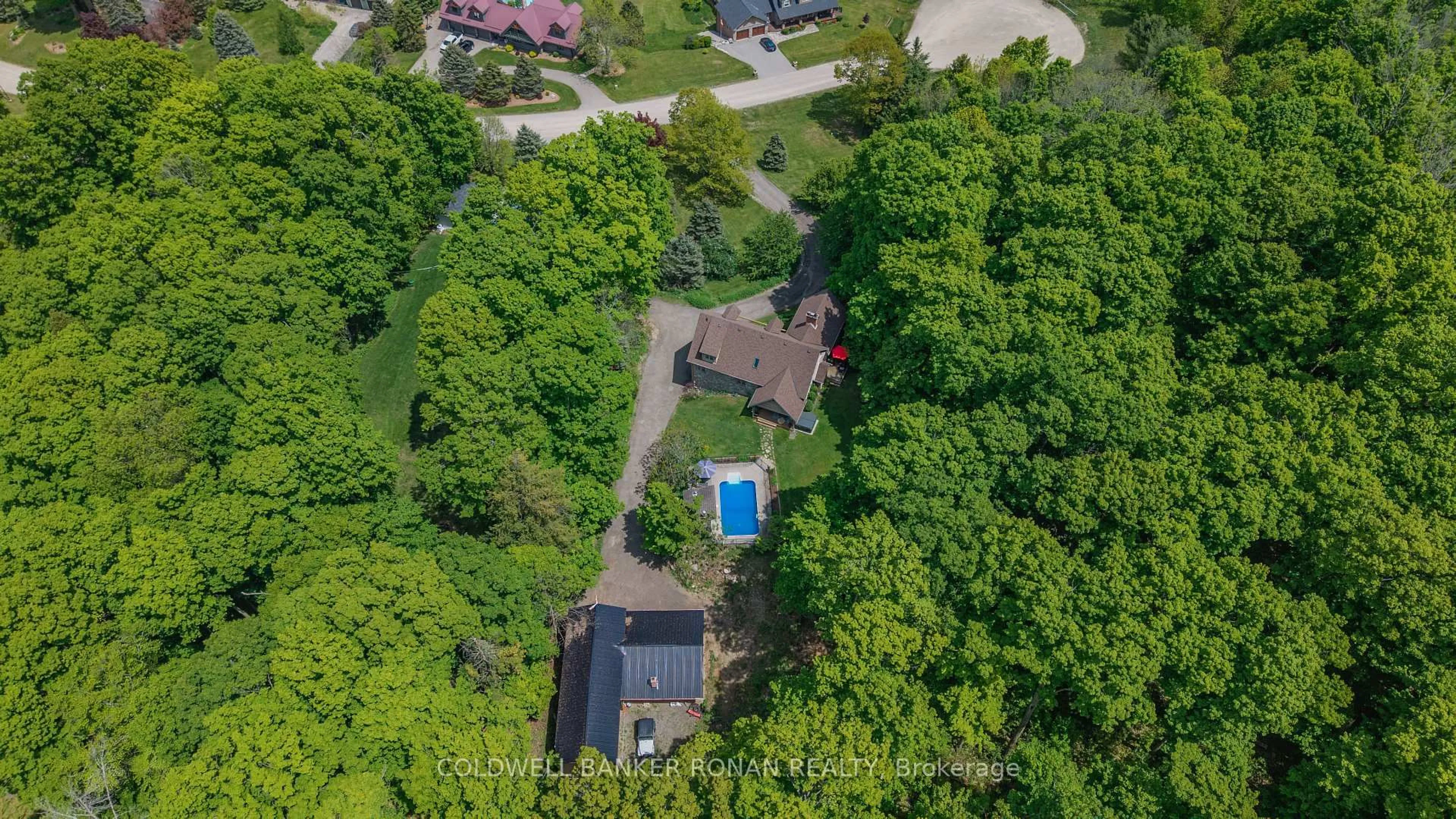 A pic from outside/outdoor area/front of a property/back of a property/a pic from drone, street for 38 Big Tree Circ, Mulmur Ontario L0M 1M0