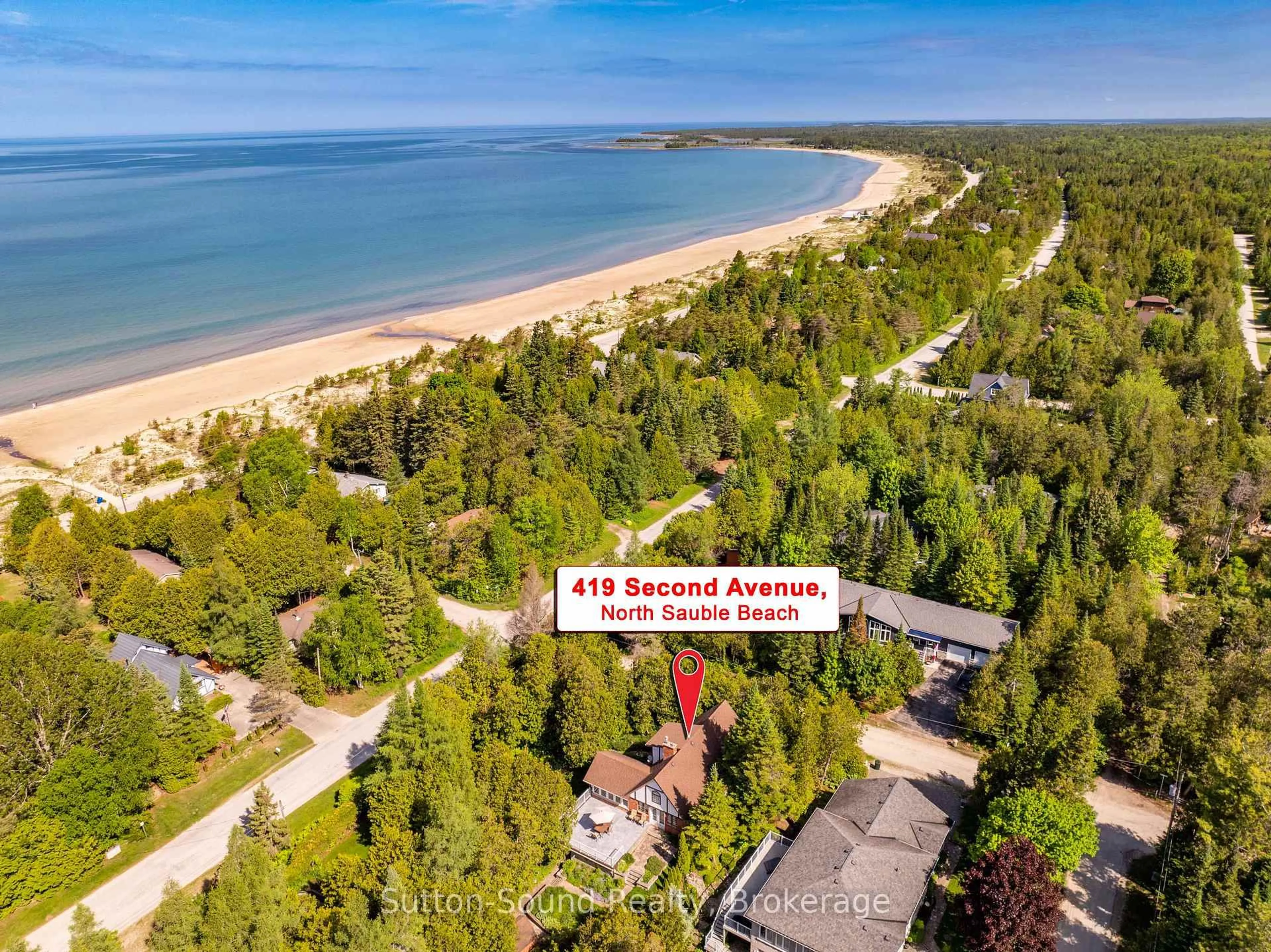 A pic from outside/outdoor area/front of a property/back of a property/a pic from drone, water/lake/river/ocean view for 419 Second Ave, South Bruce Peninsula Ontario N0H 2G0