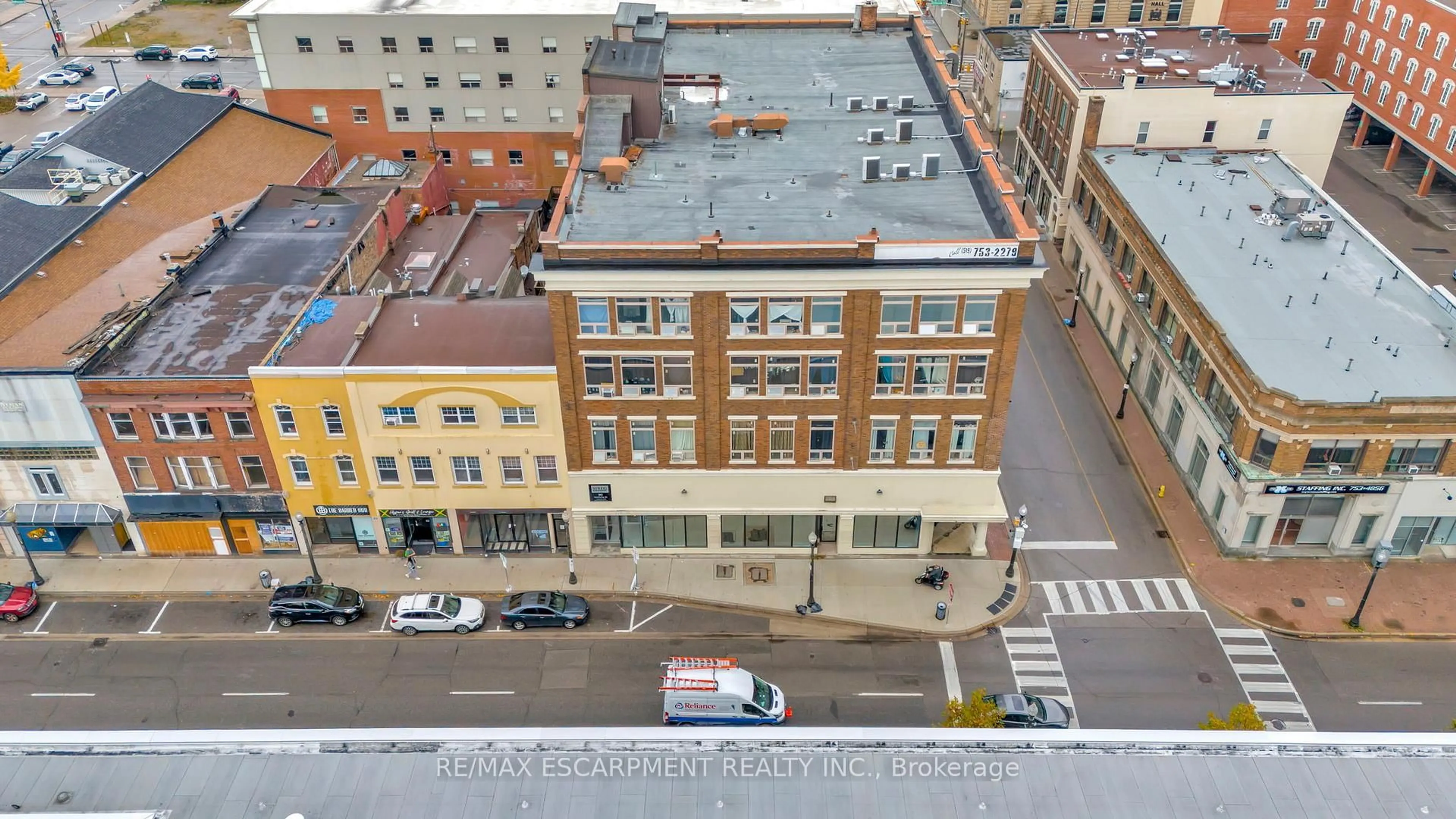 A pic from outside/outdoor area/front of a property/back of a property/a pic from drone, city buildings view from balcony for 90 Colborne St #409, Brantford Ontario N3T 2G7