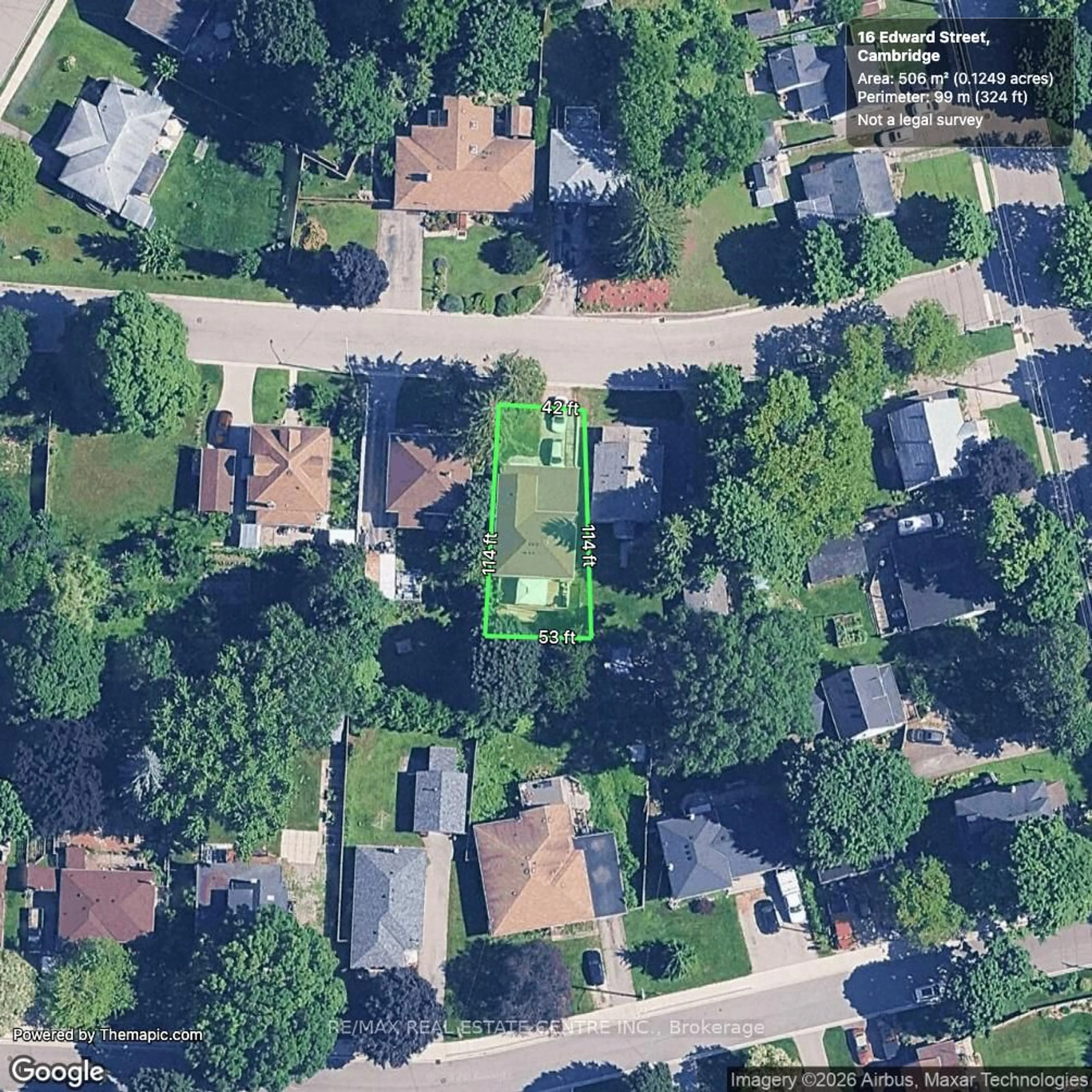 A pic from outside/outdoor area/front of a property/back of a property/a pic from drone, street for 16 Edward St, Cambridge Ontario N3C 1J7