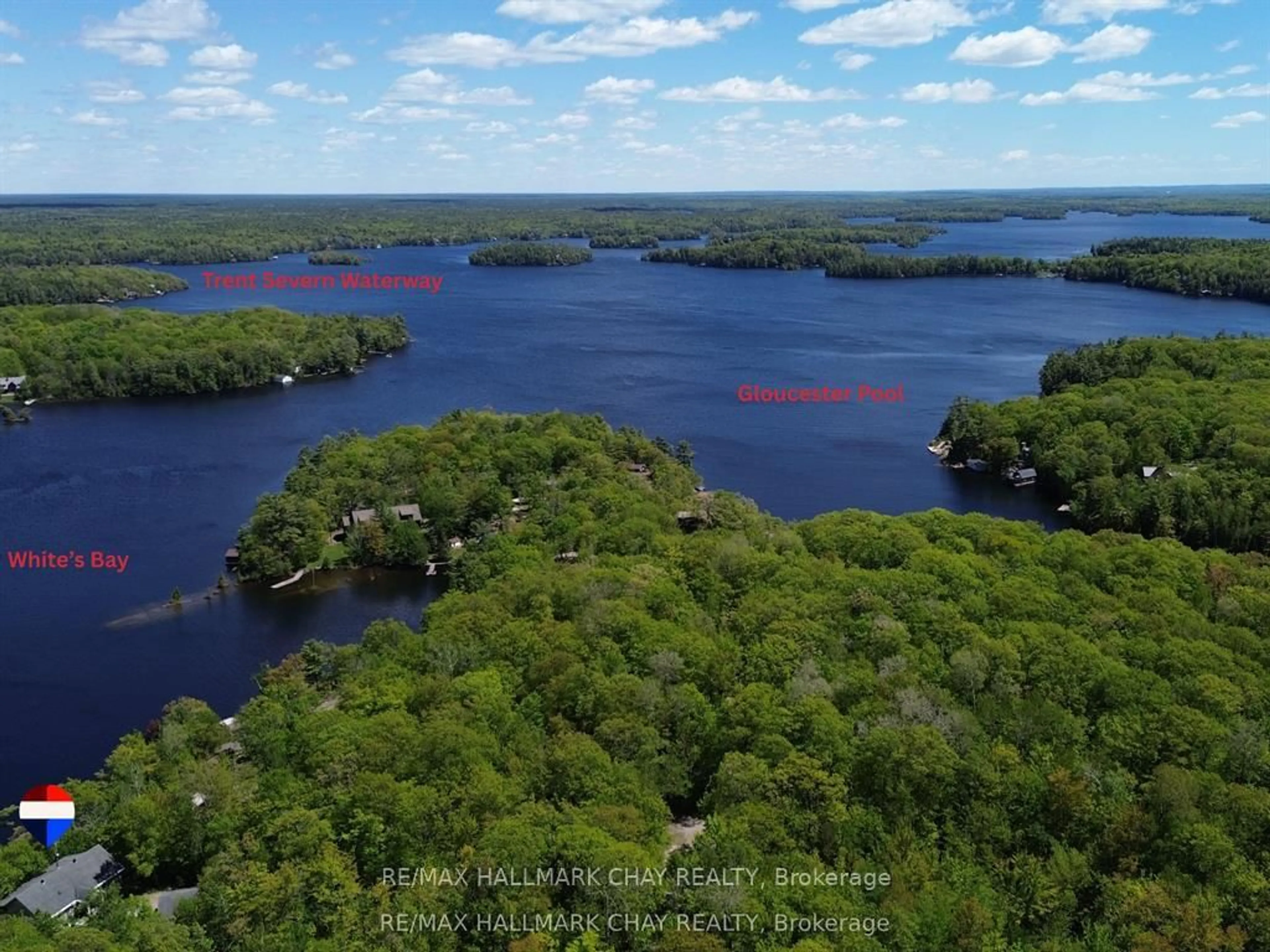 A pic from outside/outdoor area/front of a property/back of a property/a pic from drone, water/lake/river/ocean view for 137 Pickerel Point Rd, Georgian Bay Ontario L0K 1S0