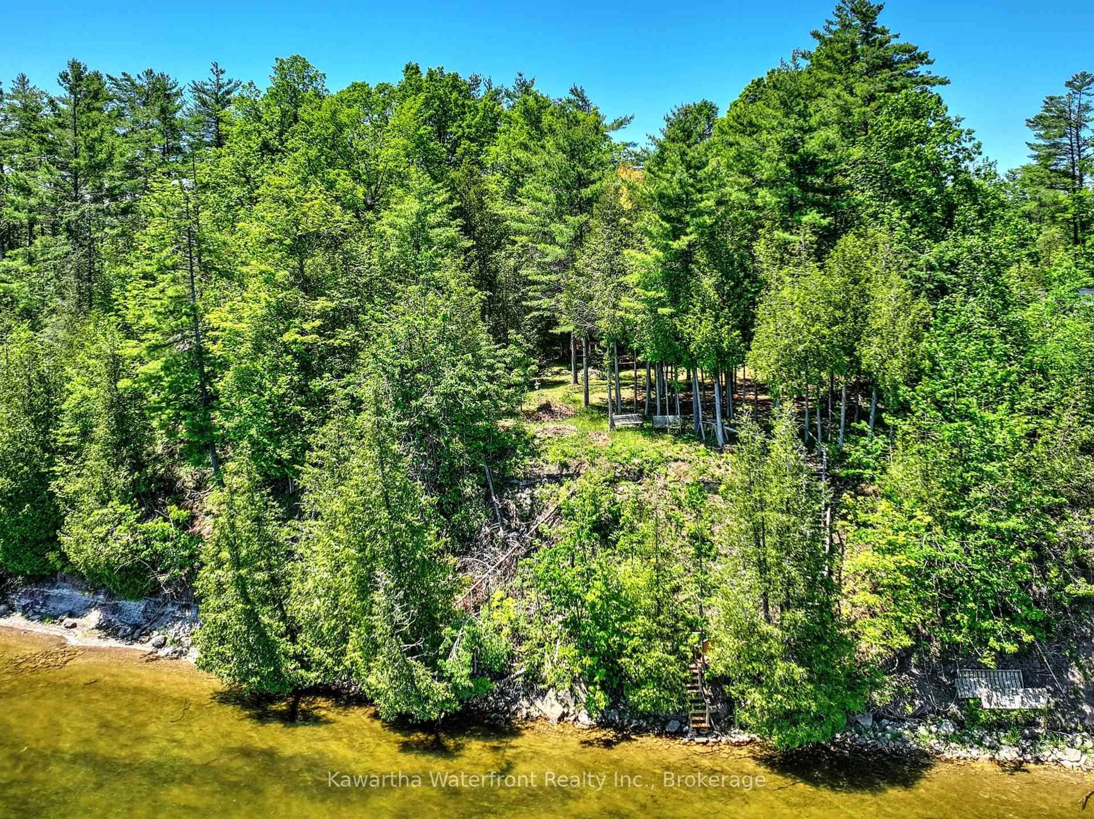 A pic from outside/outdoor area/front of a property/back of a property/a pic from drone, forest/trees view for 14 Baker Blvd, Kawartha Lakes Ontario K0M 2B0