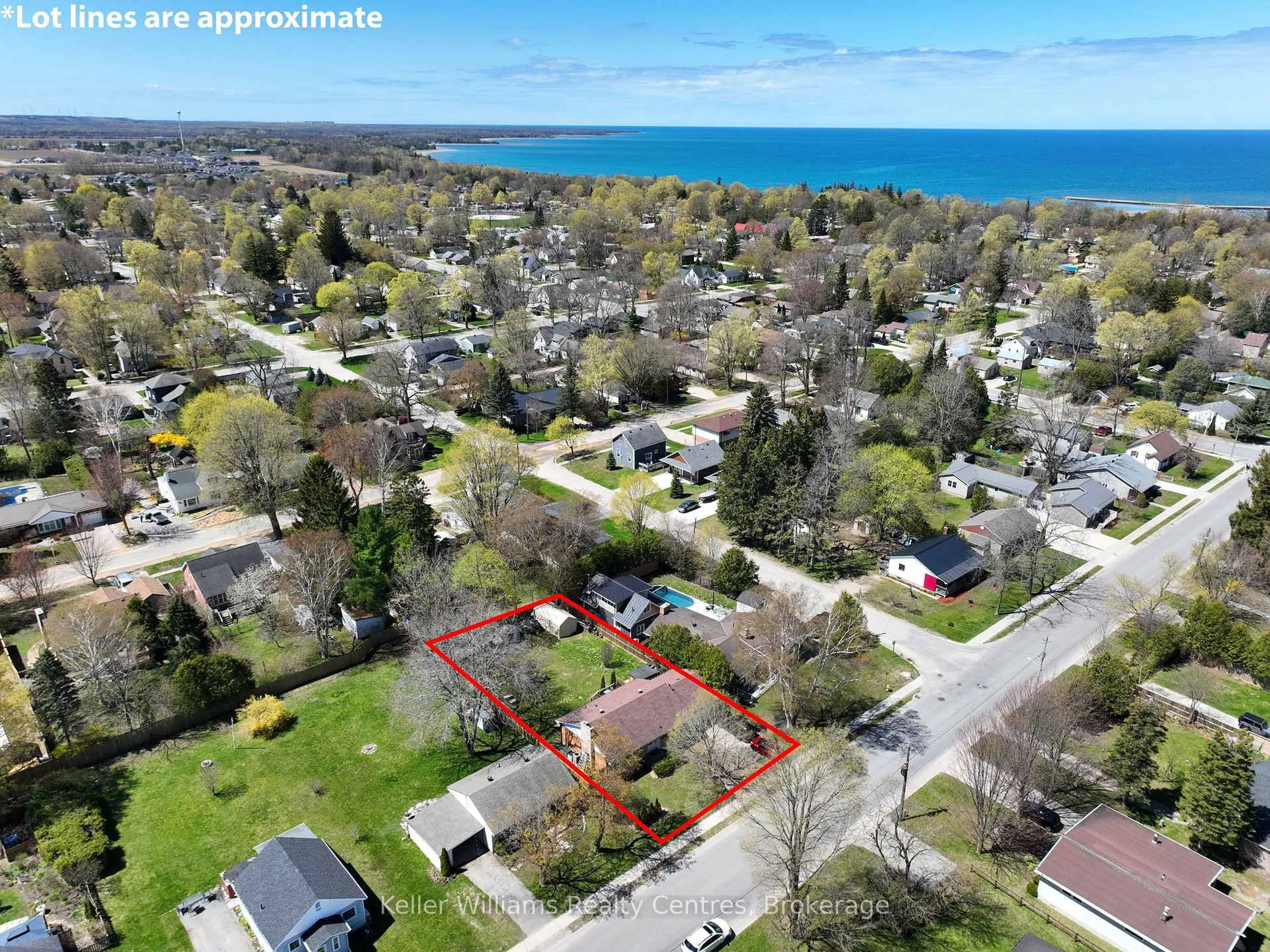 A pic from outside/outdoor area/front of a property/back of a property/a pic from drone, water/lake/river/ocean view for 458 Market St, Saugeen Shores Ontario N0H 2C2