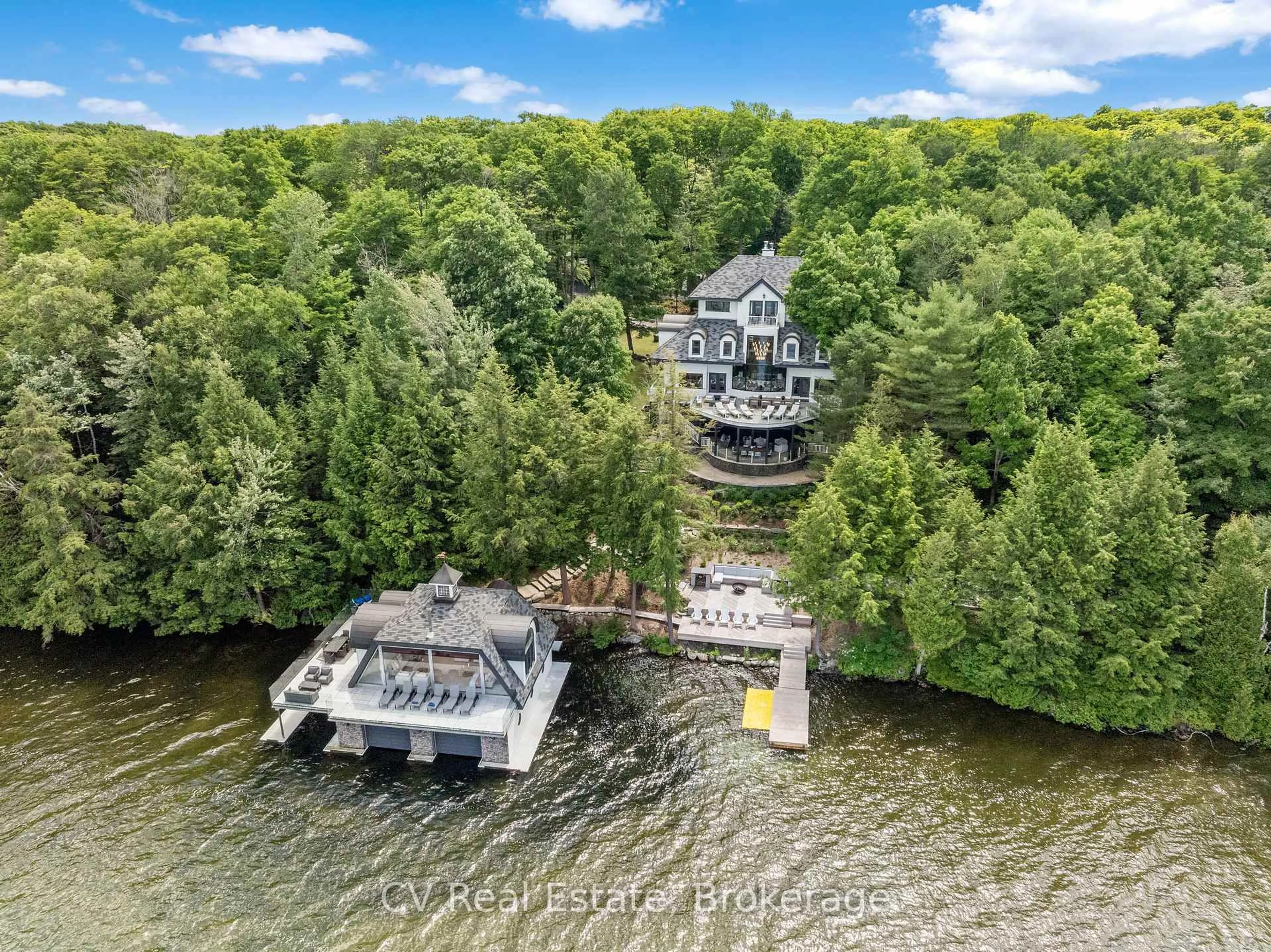 A pic from outside/outdoor area/front of a property/back of a property/a pic from drone, water/lake/river/ocean view for 1952 Hwy 69 Highway #B, Seguin Ontario P0C 1H0