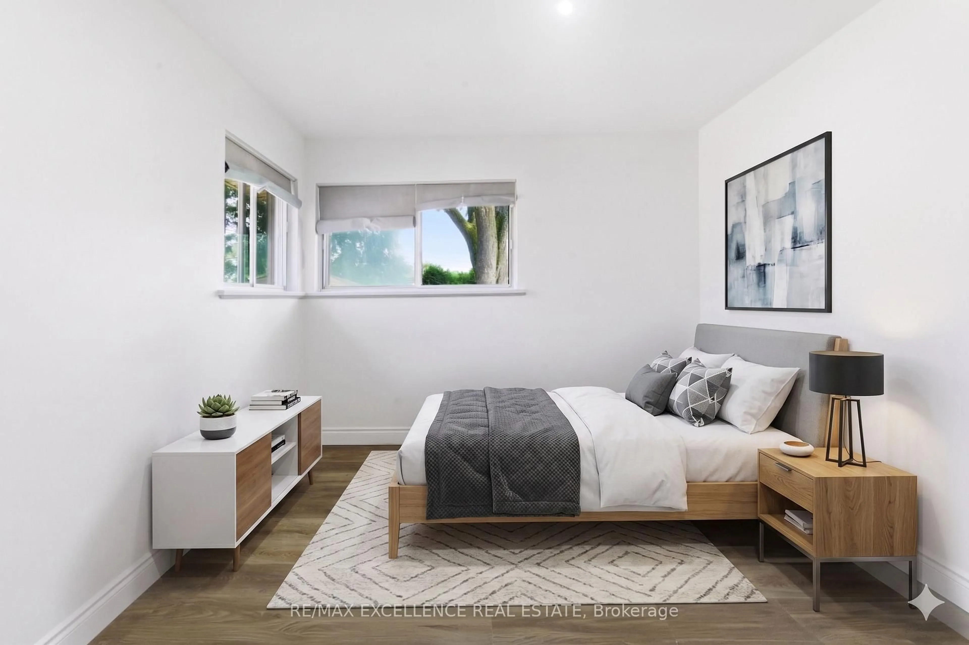 Bedroom with bed, wood/laminate floor for 1814 Whitehall Dr, London East Ontario N5W 1Z3