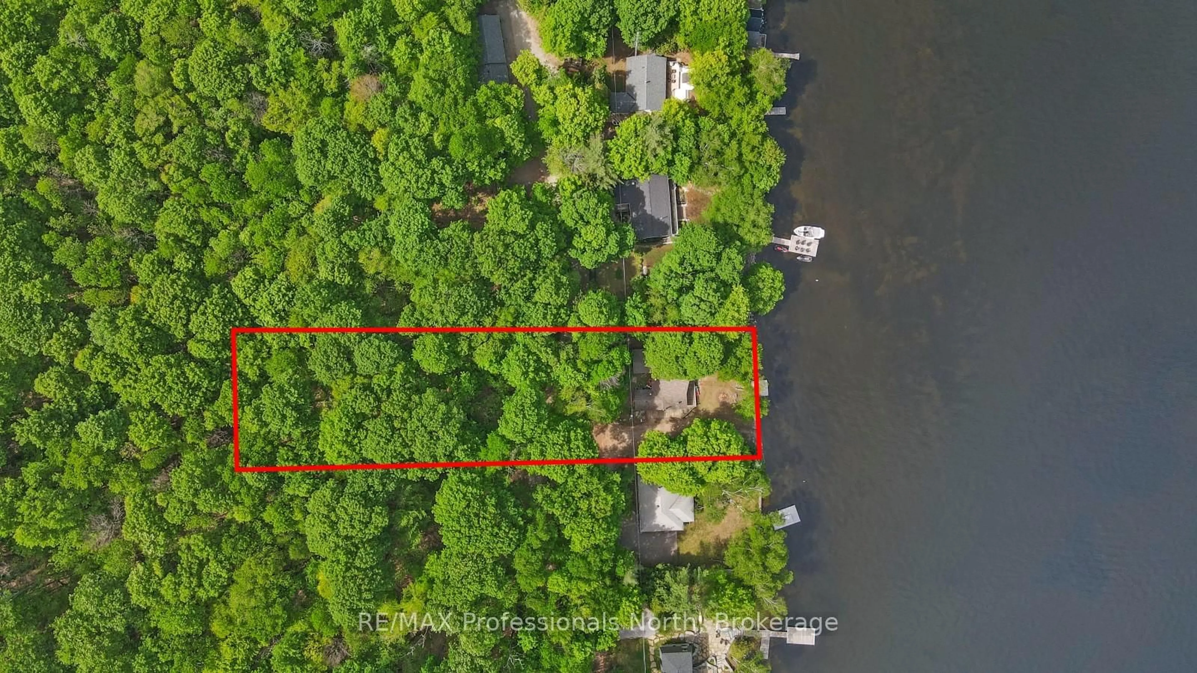 A pic from outside/outdoor area/front of a property/back of a property/a pic from drone, water/lake/river/ocean view for 1024 NORANDY Lane, Minden Hills Ontario K0M 2K0