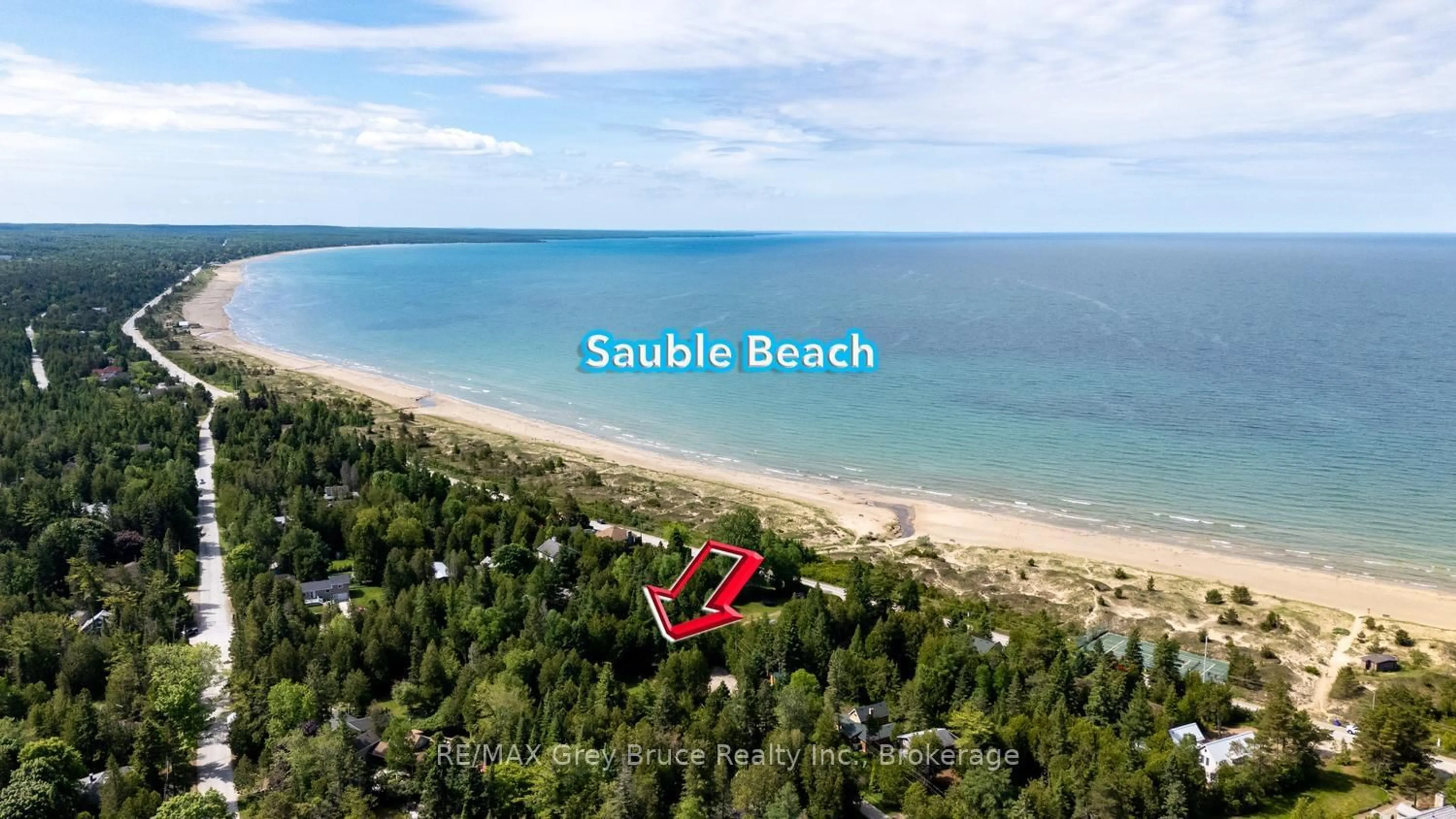 A pic from outside/outdoor area/front of a property/back of a property/a pic from drone, water/lake/river/ocean view for 11 Eldridge Ave, South Bruce Peninsula Ontario N0H 2G0