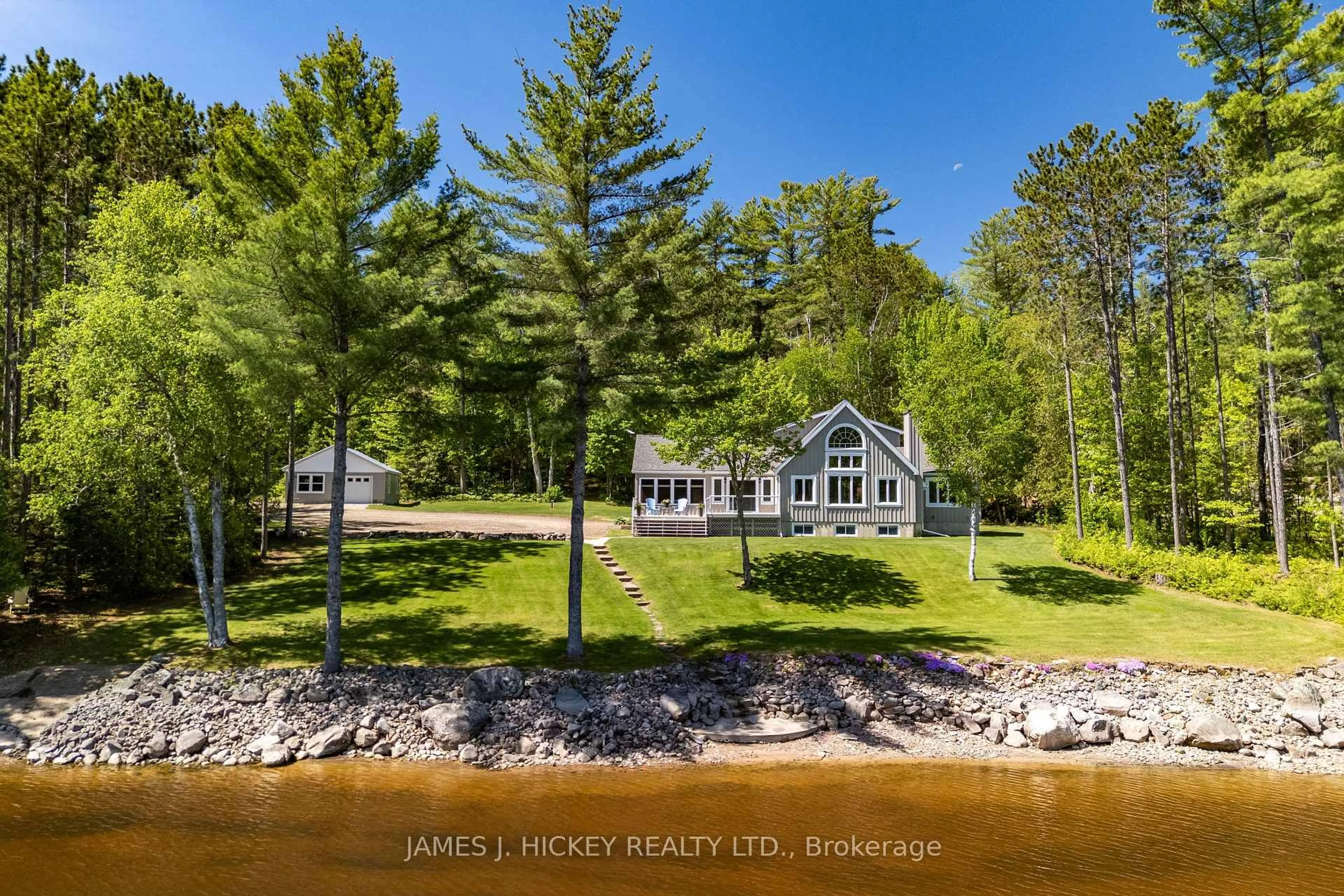 A pic from outside/outdoor area/front of a property/back of a property/a pic from drone, water/lake/river/ocean view for 141 Ezylyfe Lane, Deep River Ontario K0J 1P0