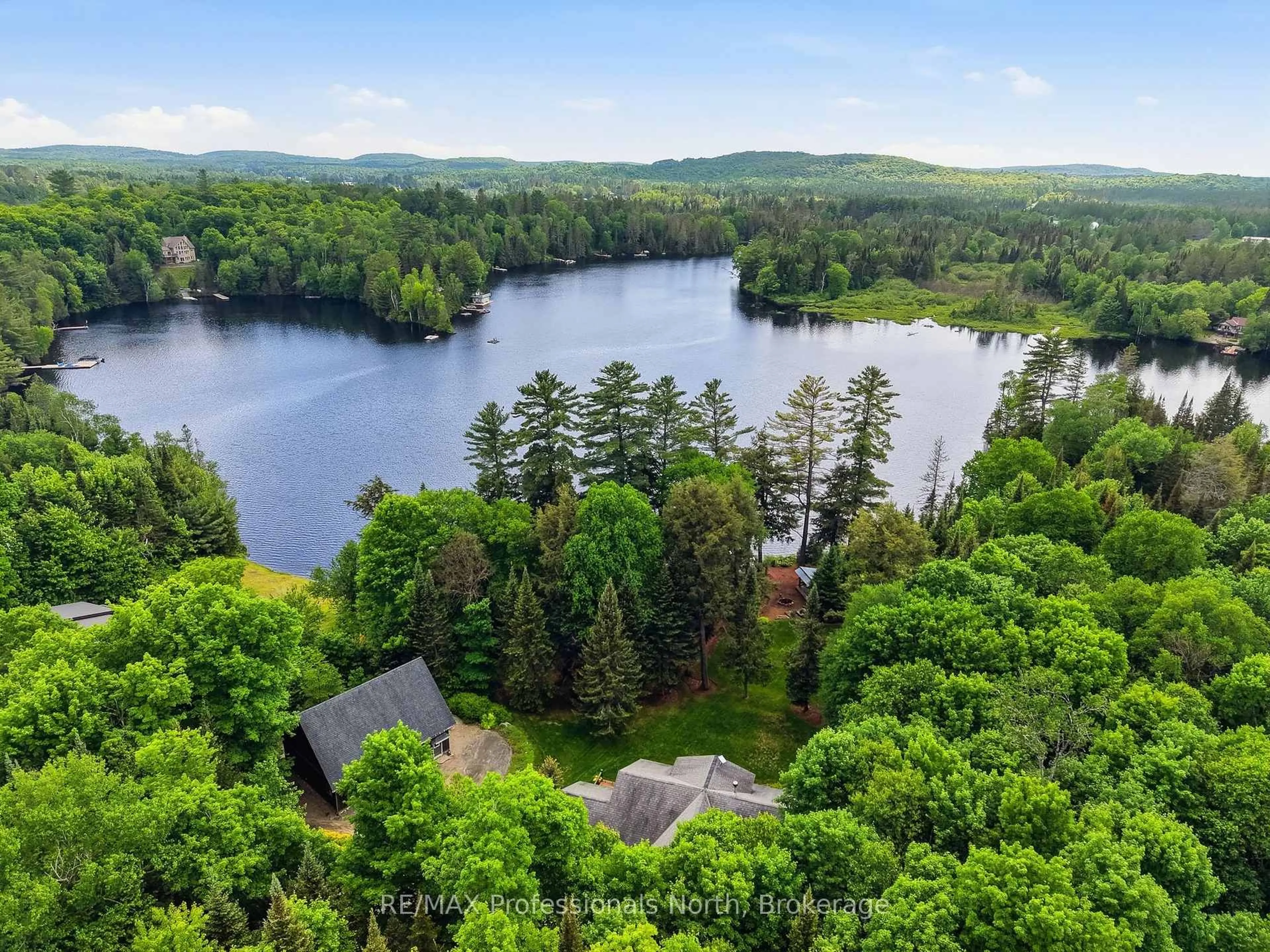A pic from outside/outdoor area/front of a property/back of a property/a pic from drone, water/lake/river/ocean view for 200 Riverside Dr, Kearney Ontario P0A 1M0