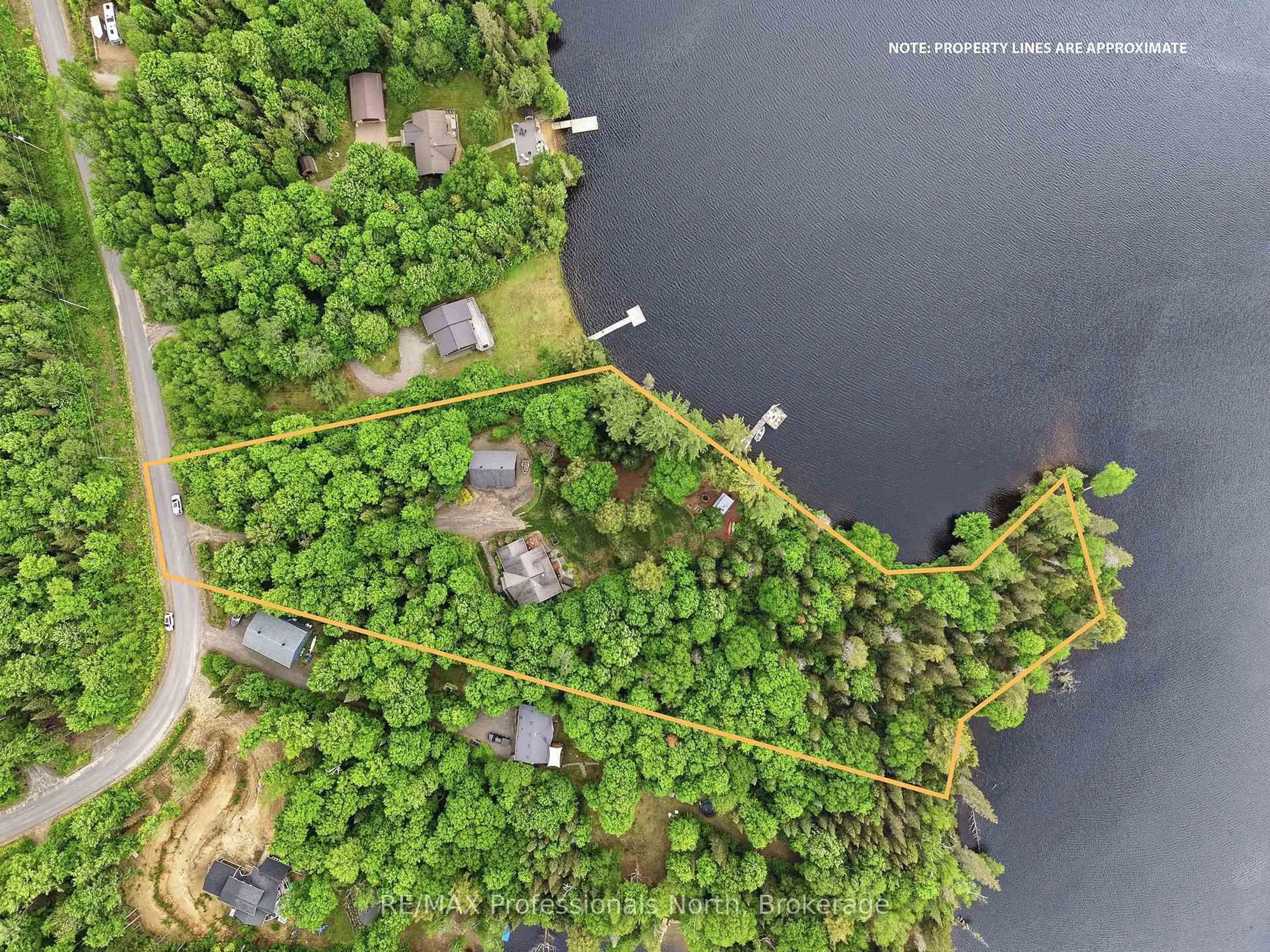 A pic from outside/outdoor area/front of a property/back of a property/a pic from drone, water/lake/river/ocean view for 200 Riverside Dr, Kearney Ontario P0A 1M0