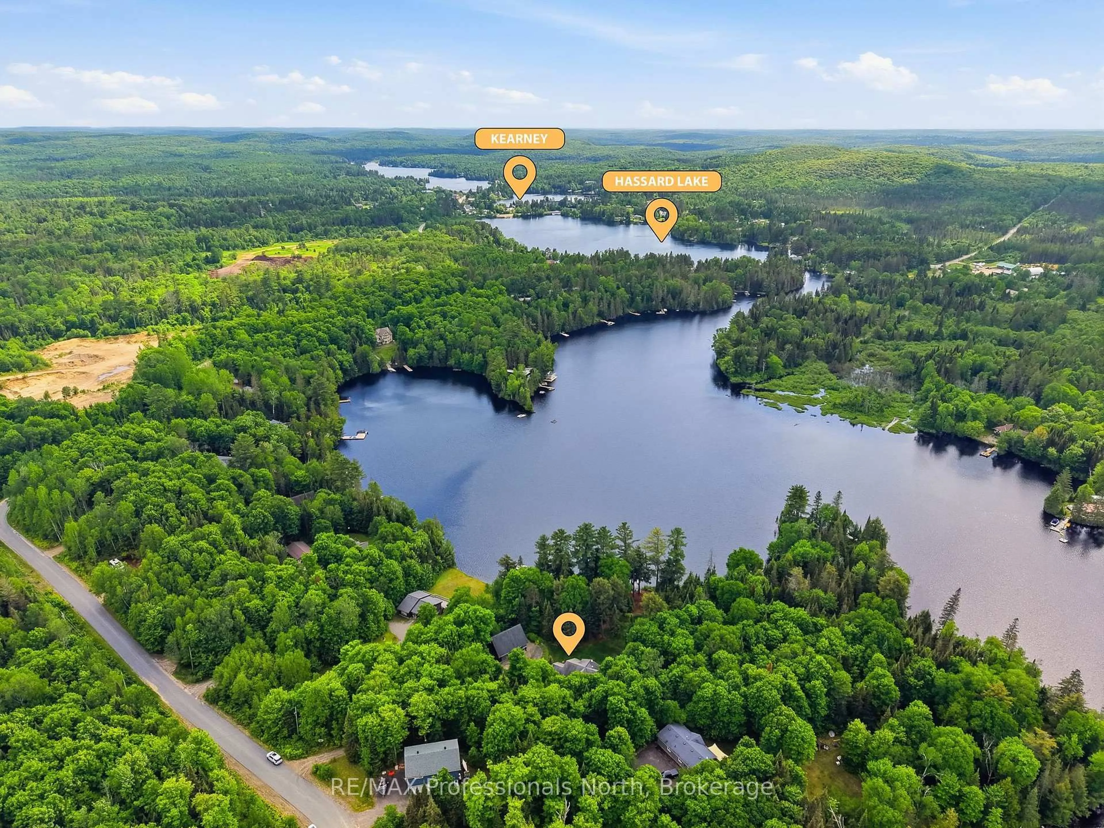 A pic from outside/outdoor area/front of a property/back of a property/a pic from drone, water/lake/river/ocean view for 200 Riverside Dr, Kearney Ontario P0A 1M0