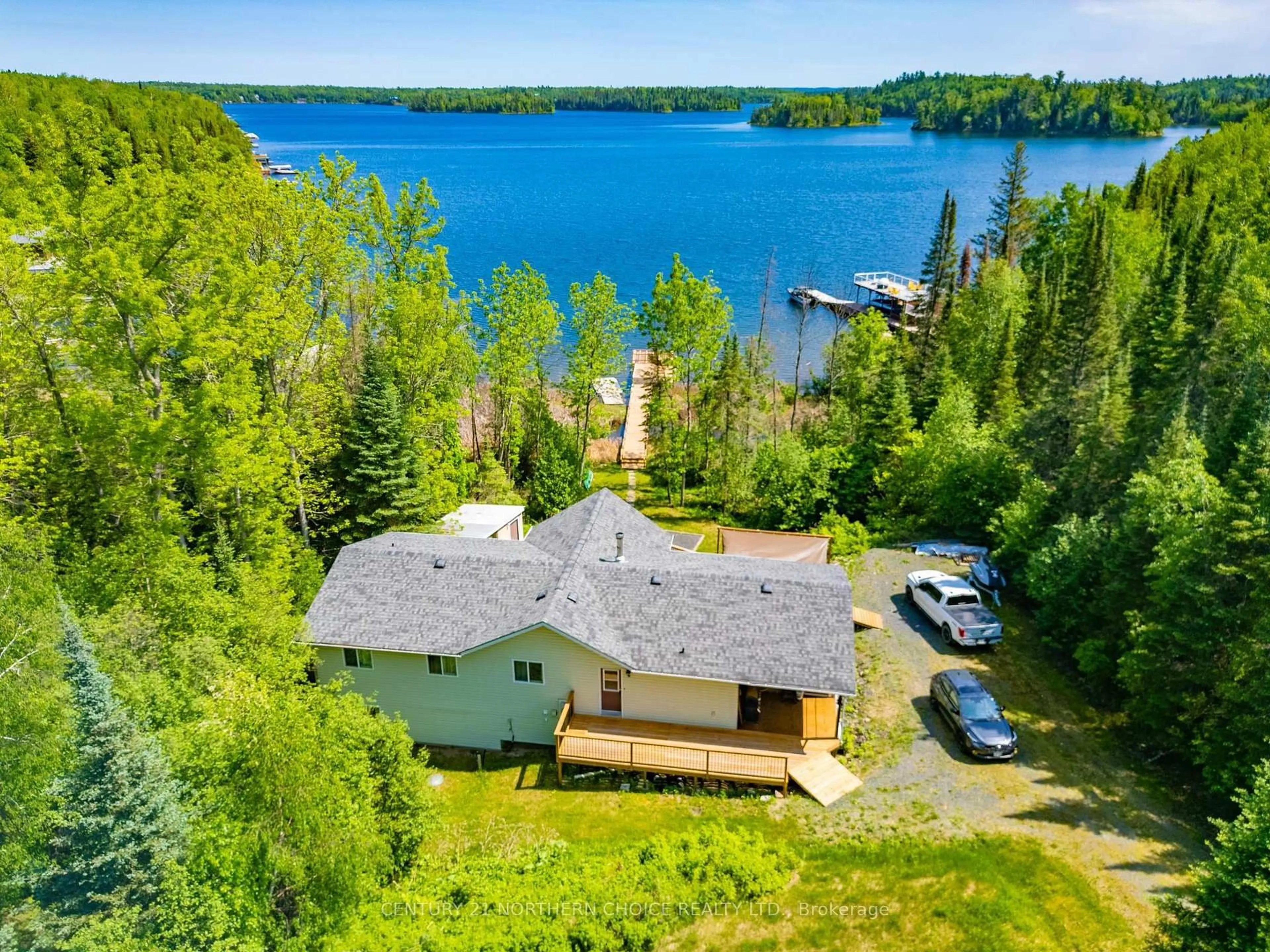 A pic from outside/outdoor area/front of a property/back of a property/a pic from drone, water/lake/river/ocean view for 36 Poplar Bay Rd, First Nations Ontario P0X 1C0