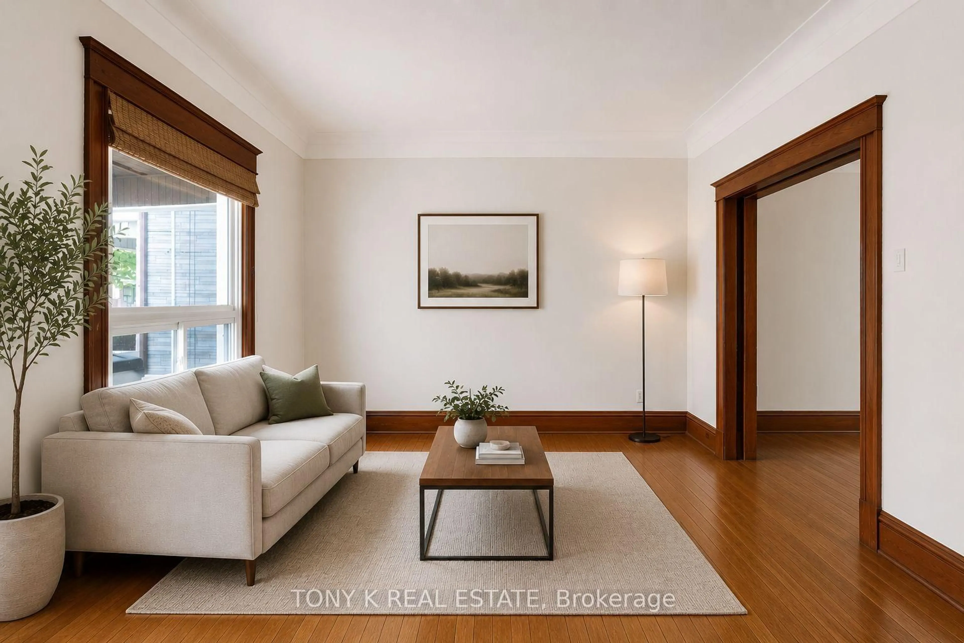 Living room with furniture, wood/laminate floor for 59 Francis St, Hamilton Ontario L8L 3V2