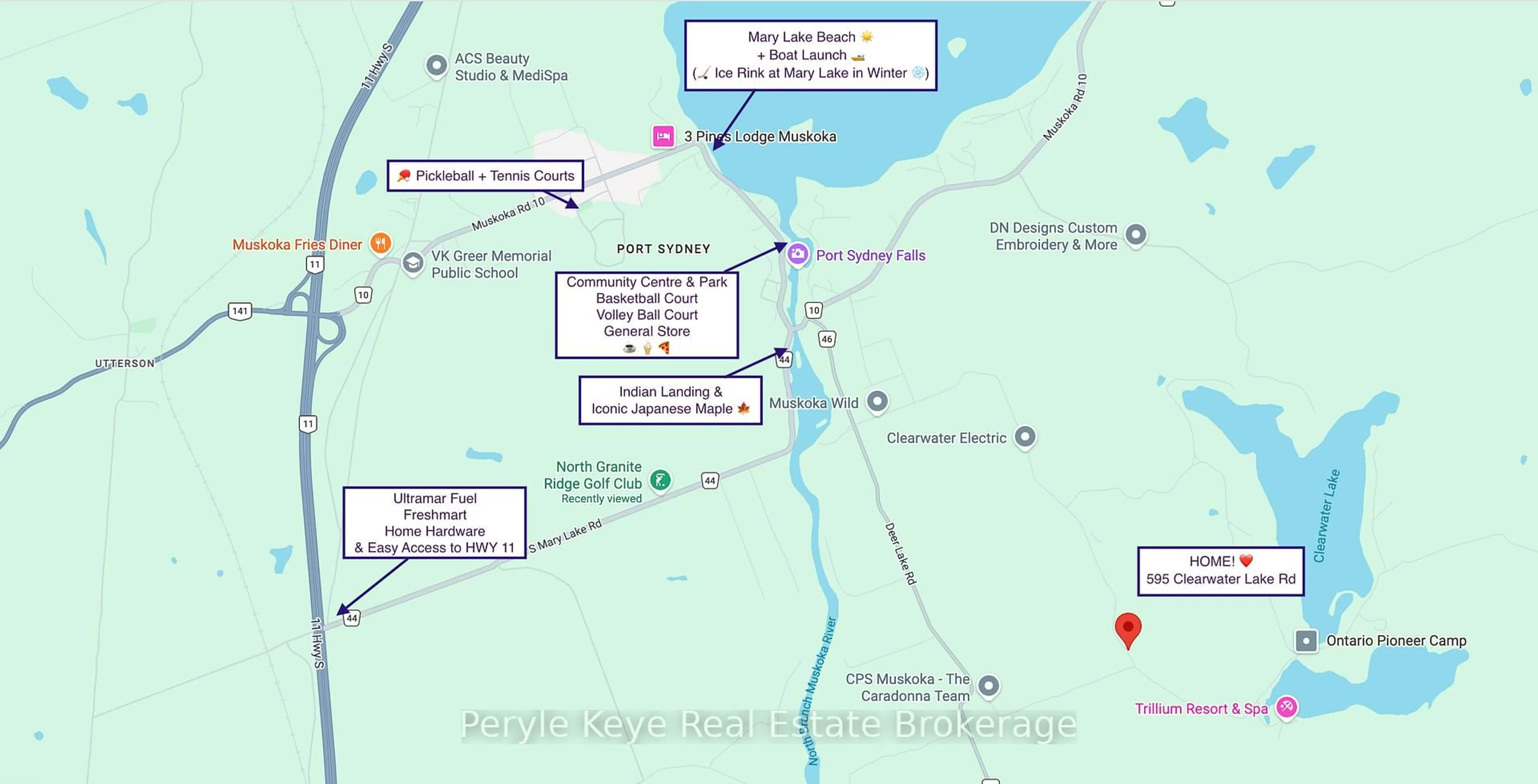 Picture of a map for 595 Clearwater Lake Rd, Huntsville Ontario P0B 1L0