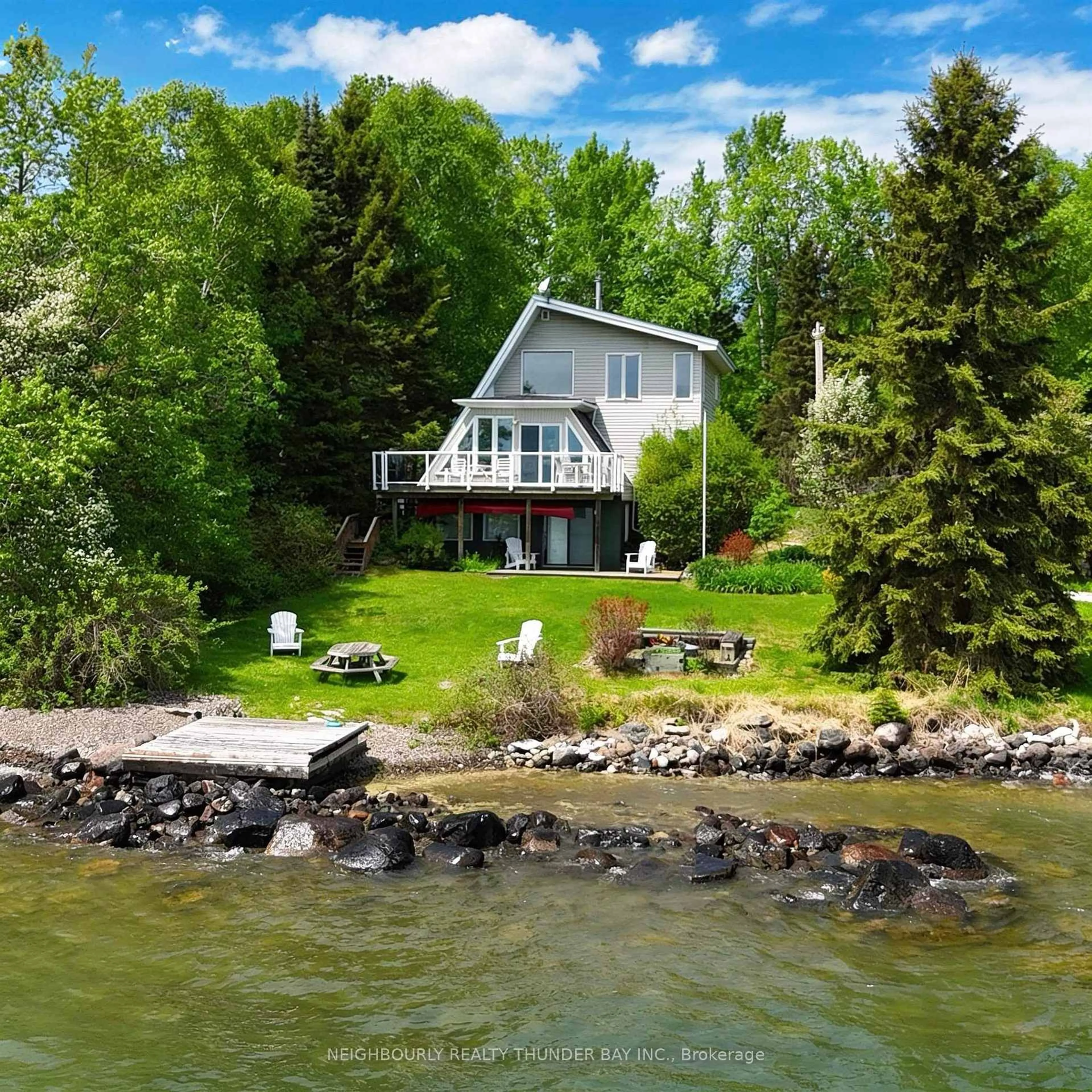 A pic from outside/outdoor area/front of a property/back of a property/a pic from drone, water/lake/river/ocean view for 1229 Grandview Beach Dr, Shuniah Ontario P7A 0B7