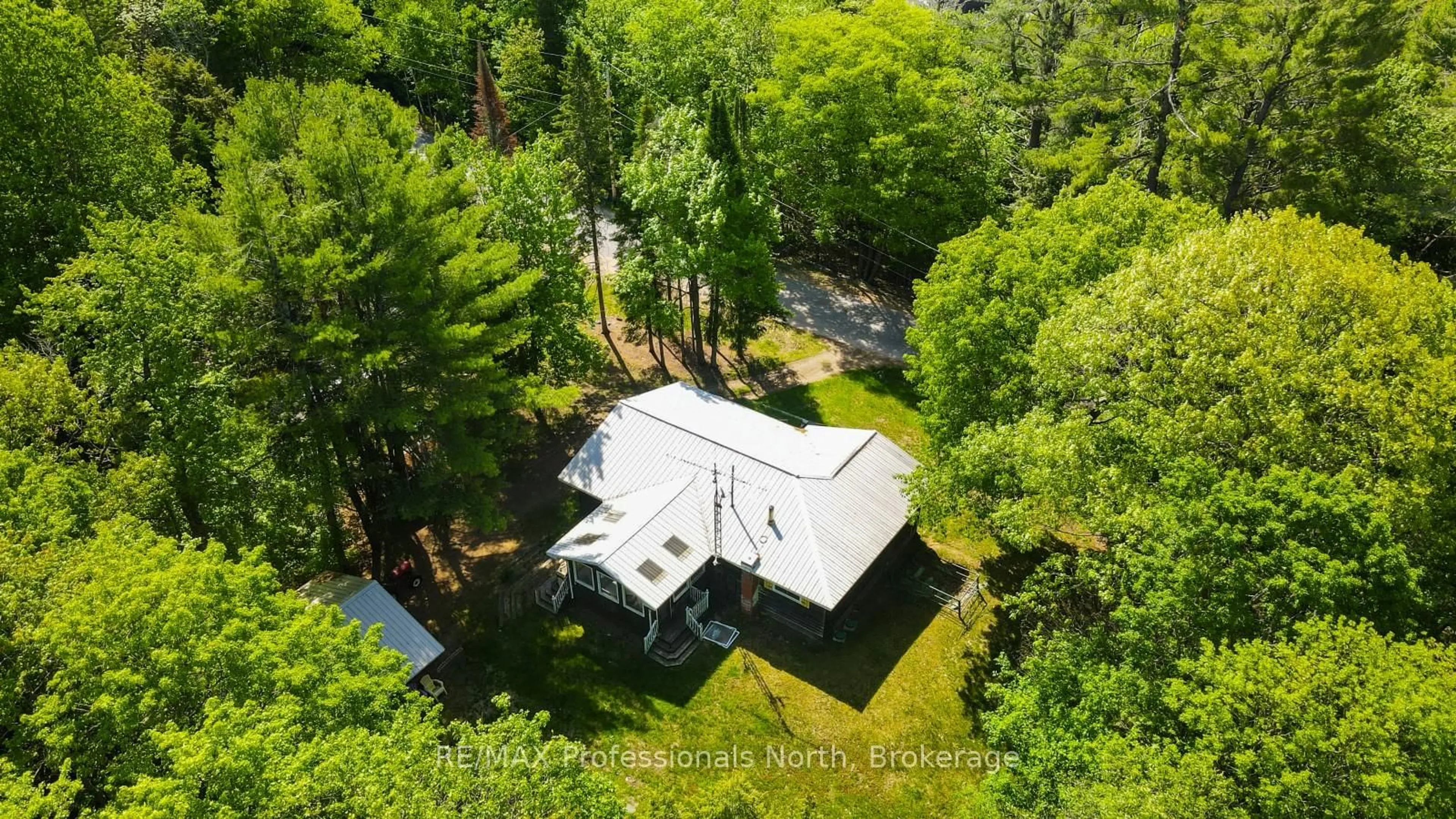 A pic from outside/outdoor area/front of a property/back of a property/a pic from drone, forest/trees view for 171 Sunnyside St, Dysart et al Ontario K0M 1S0