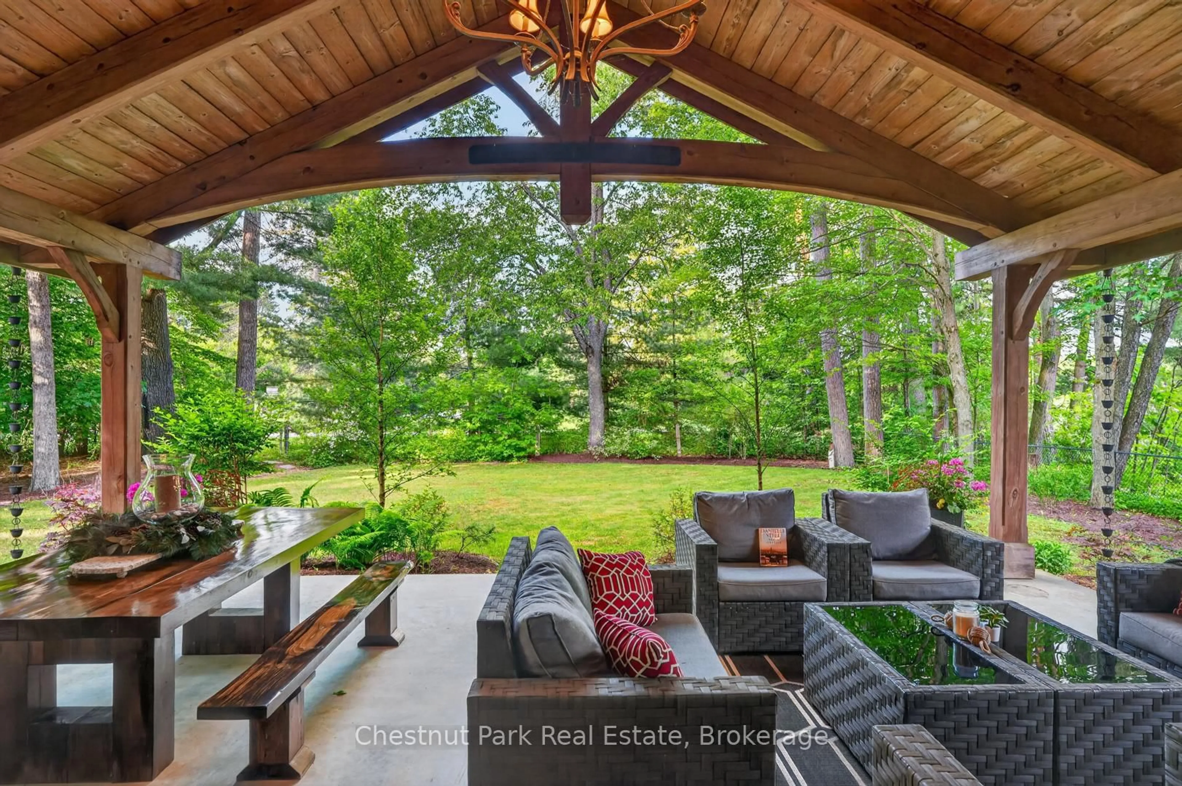 Patio, forest/trees view for 18 Brofoco Dr, Bracebridge Ontario P1L 1C8