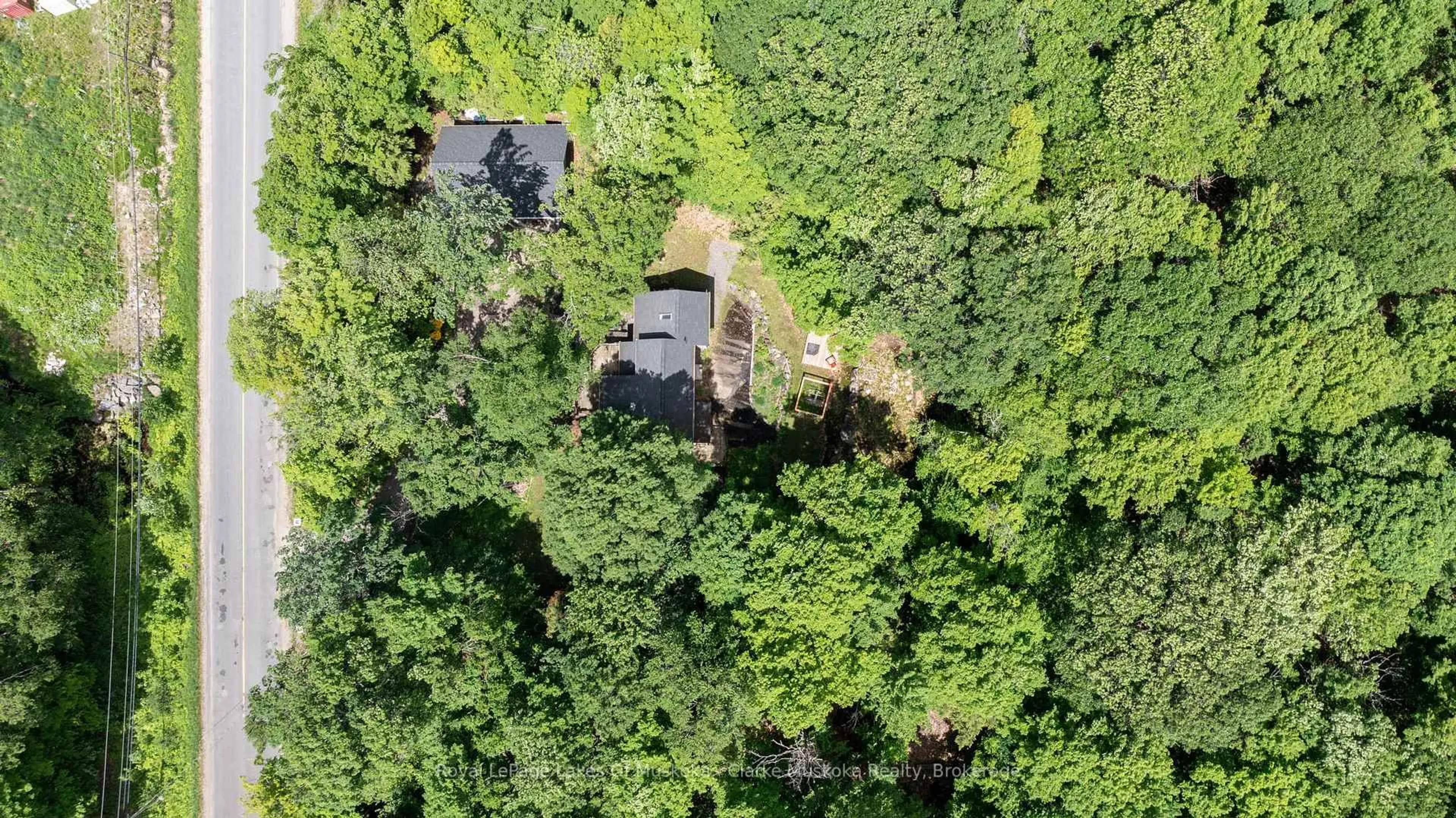 A pic from outside/outdoor area/front of a property/back of a property/a pic from drone, forest/trees view for 1037 Foreman Rd, Muskoka Lakes Ontario P0B 1J0