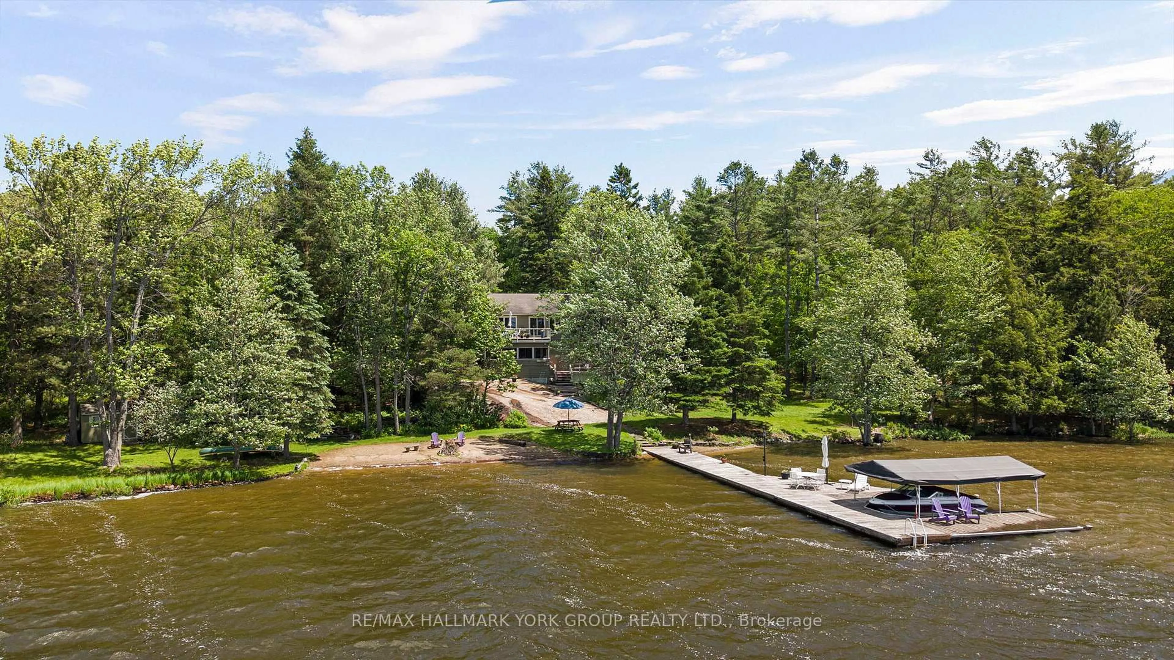 A pic from outside/outdoor area/front of a property/back of a property/a pic from drone, water/lake/river/ocean view for 1291 Brackenrig Rd, Muskoka Lakes Ontario P0B 1J0