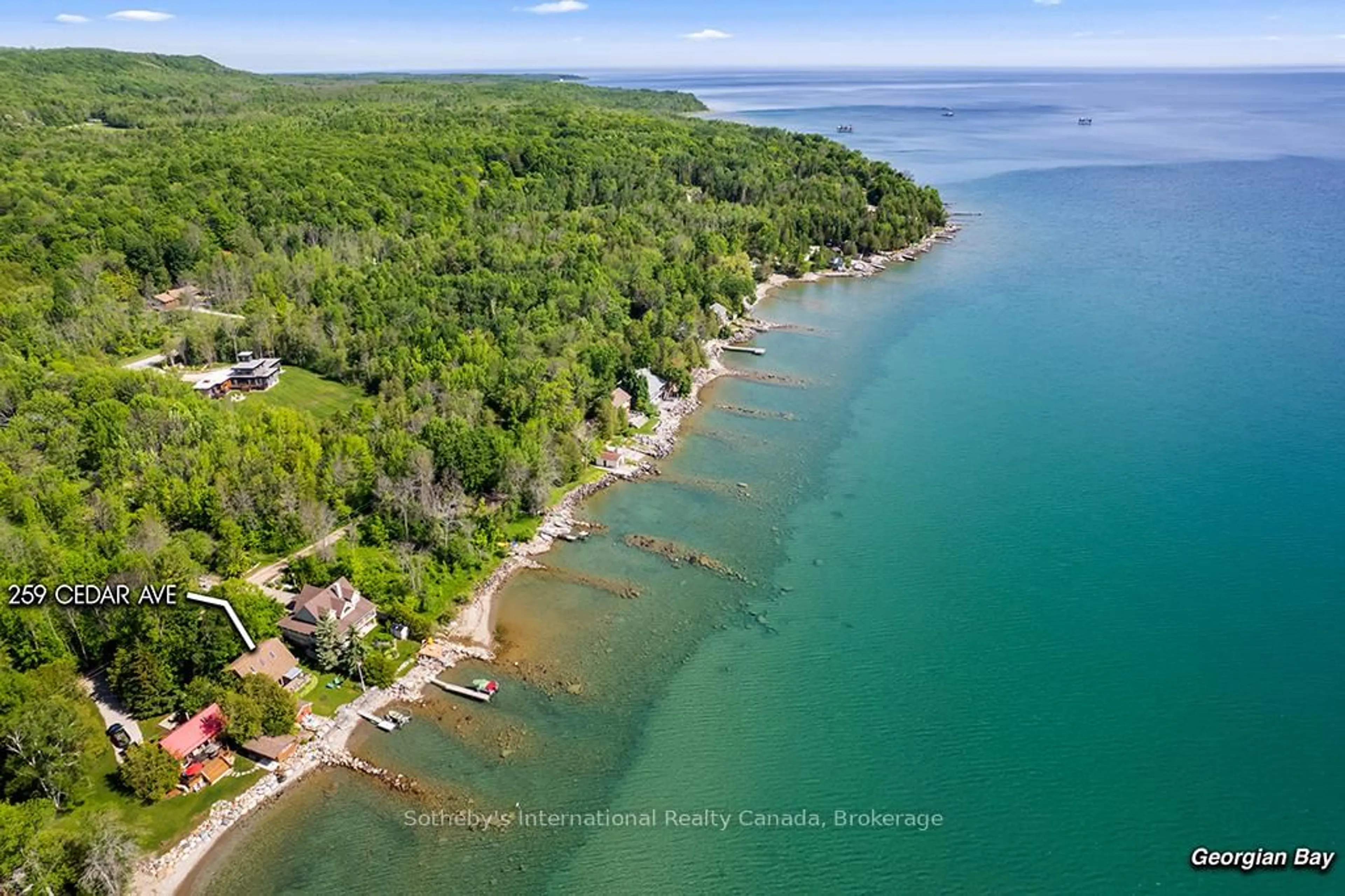 A pic from outside/outdoor area/front of a property/back of a property/a pic from drone, water/lake/river/ocean view for 259 Cedar Ave, Meaford Ontario N4L 1W5